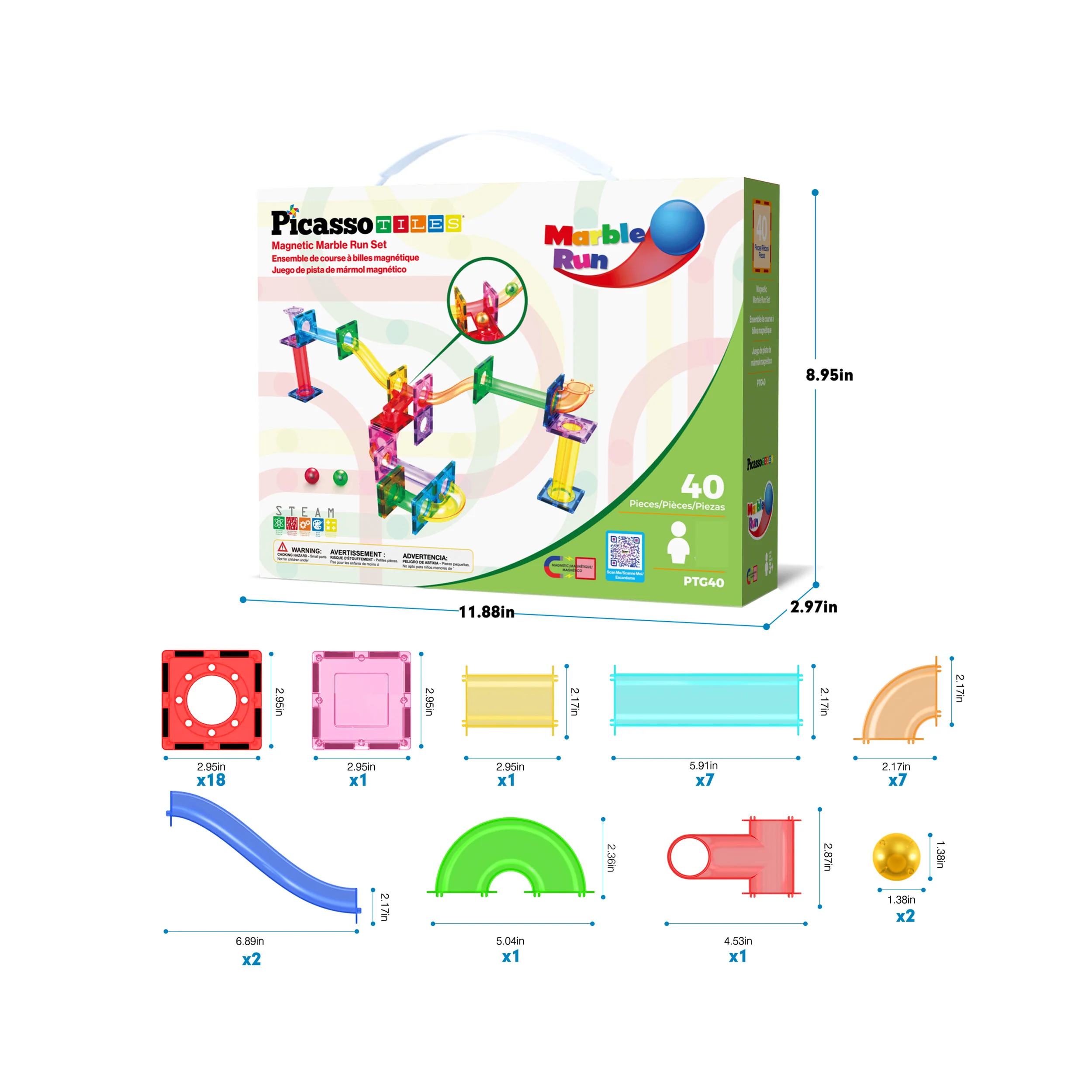 PicassoTiles 40pc Marble Run Building Blocks Connecting Set - Image 3