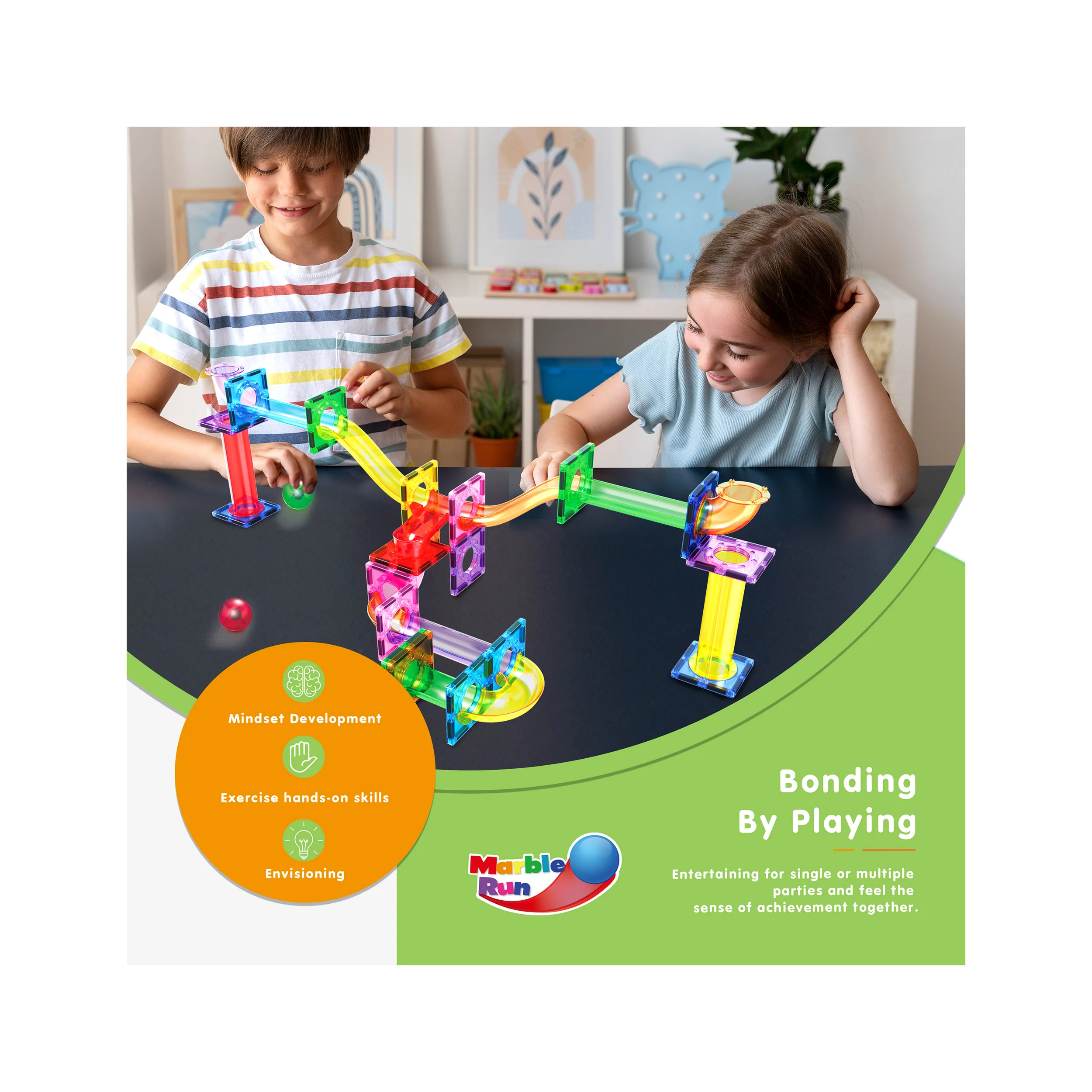 PicassoTiles 40pc Marble Run Building Blocks Connecting Set - Image 4