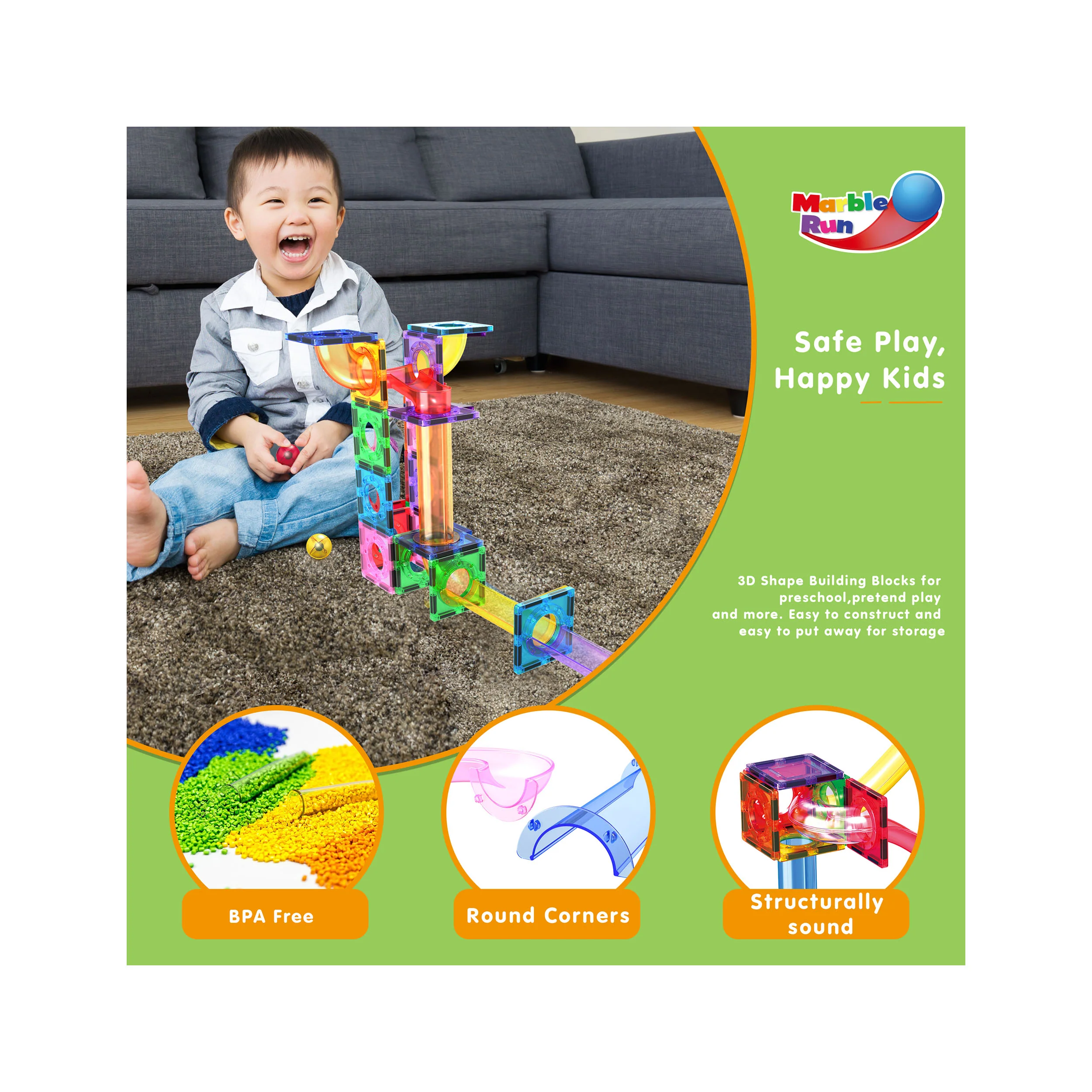 PicassoTiles 40pc Marble Run Building Blocks Connecting Set - Image 5