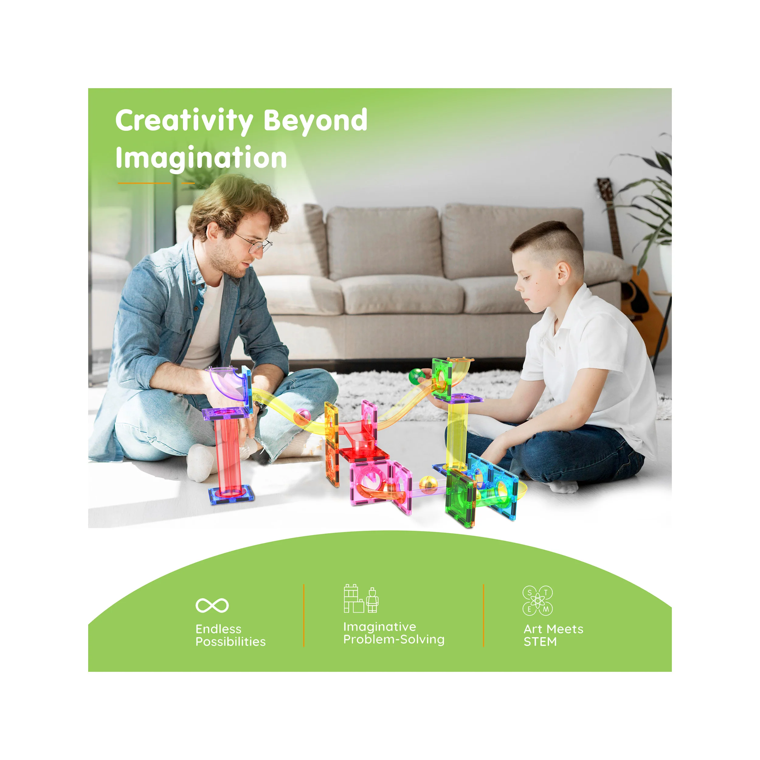 PicassoTiles 40pc Marble Run Building Blocks Connecting Set - Image 6