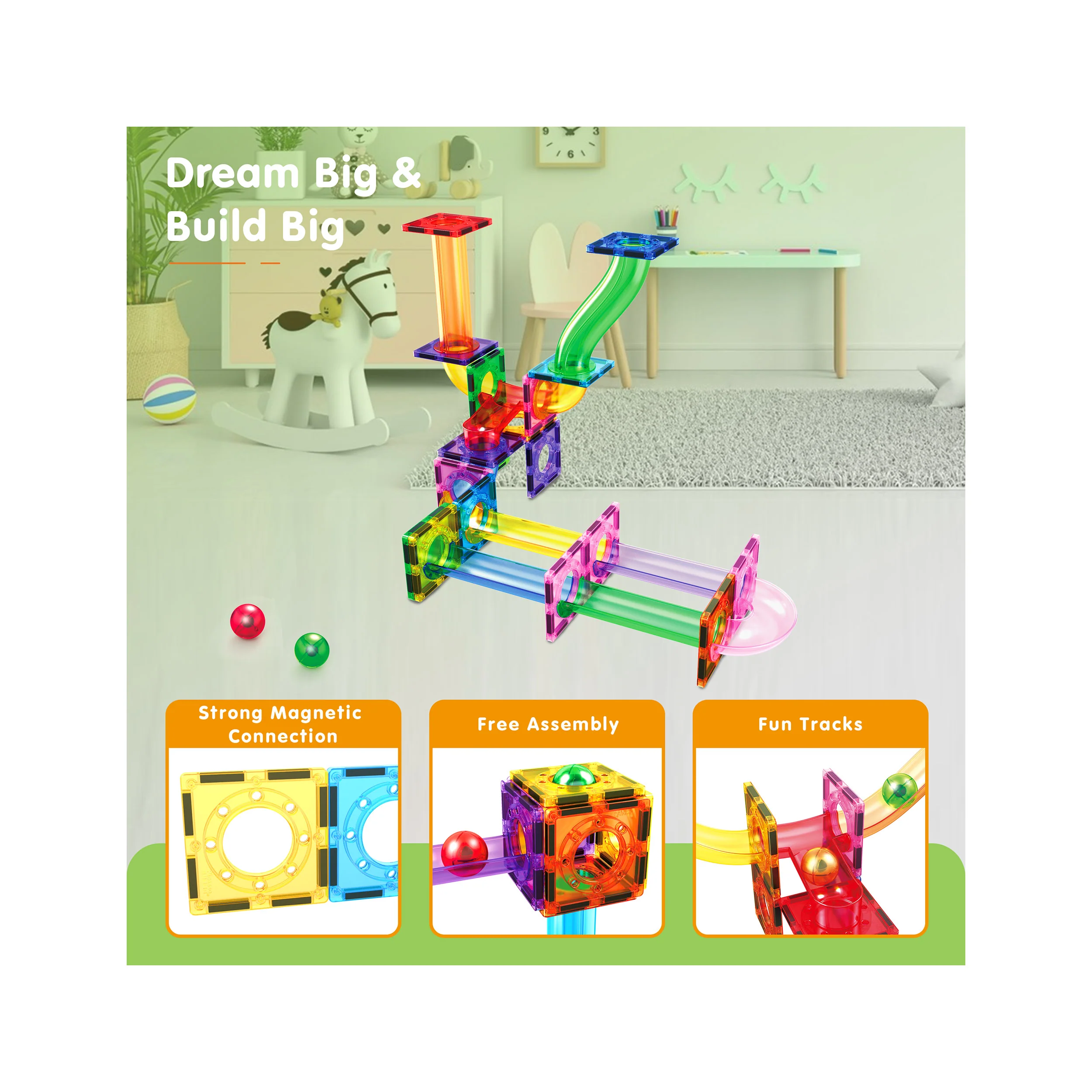 PicassoTiles 40pc Marble Run Building Blocks Connecting Set - Image 7