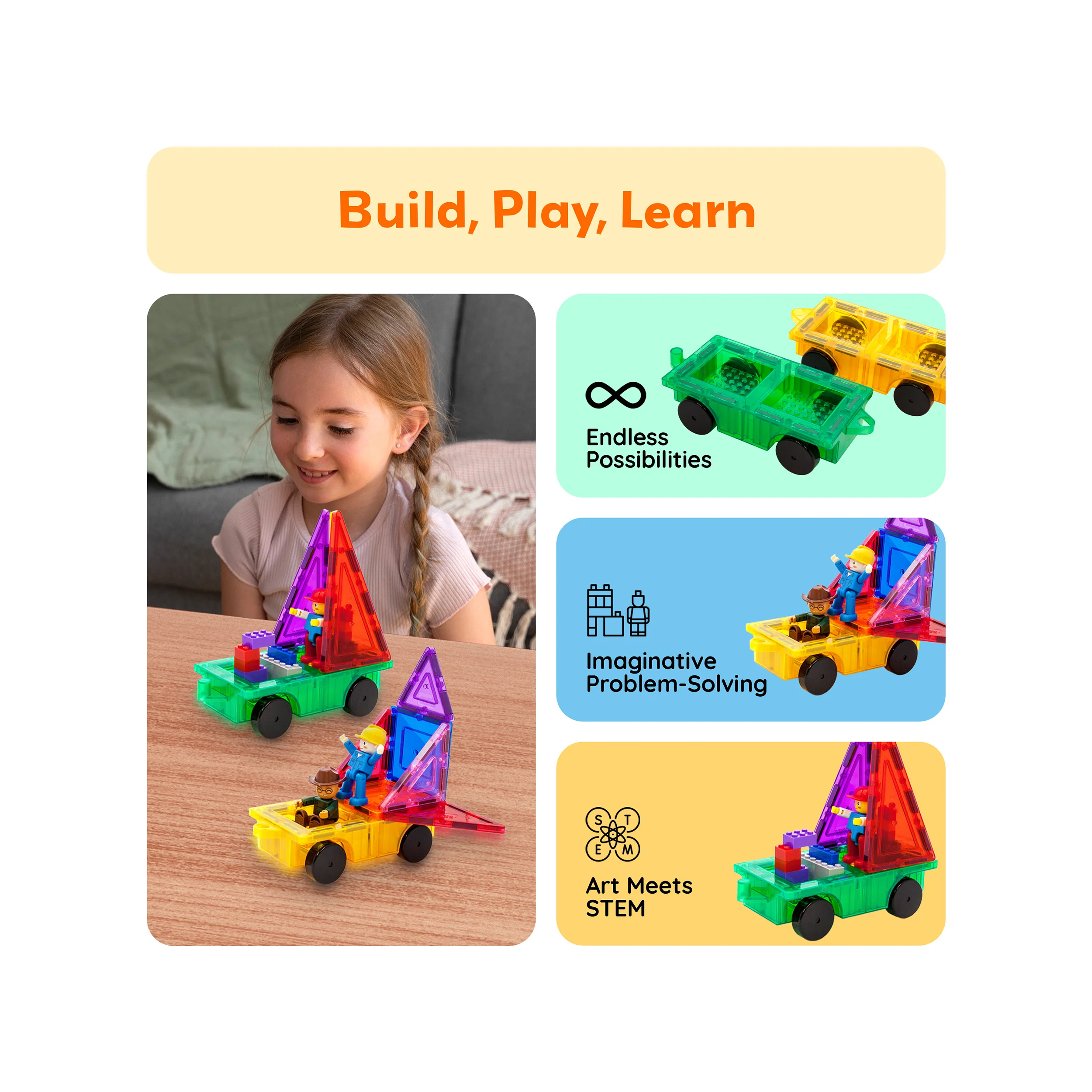 PicassoTiles 2 Piece Car Truck Base Magnetic Tile Set - Image 4