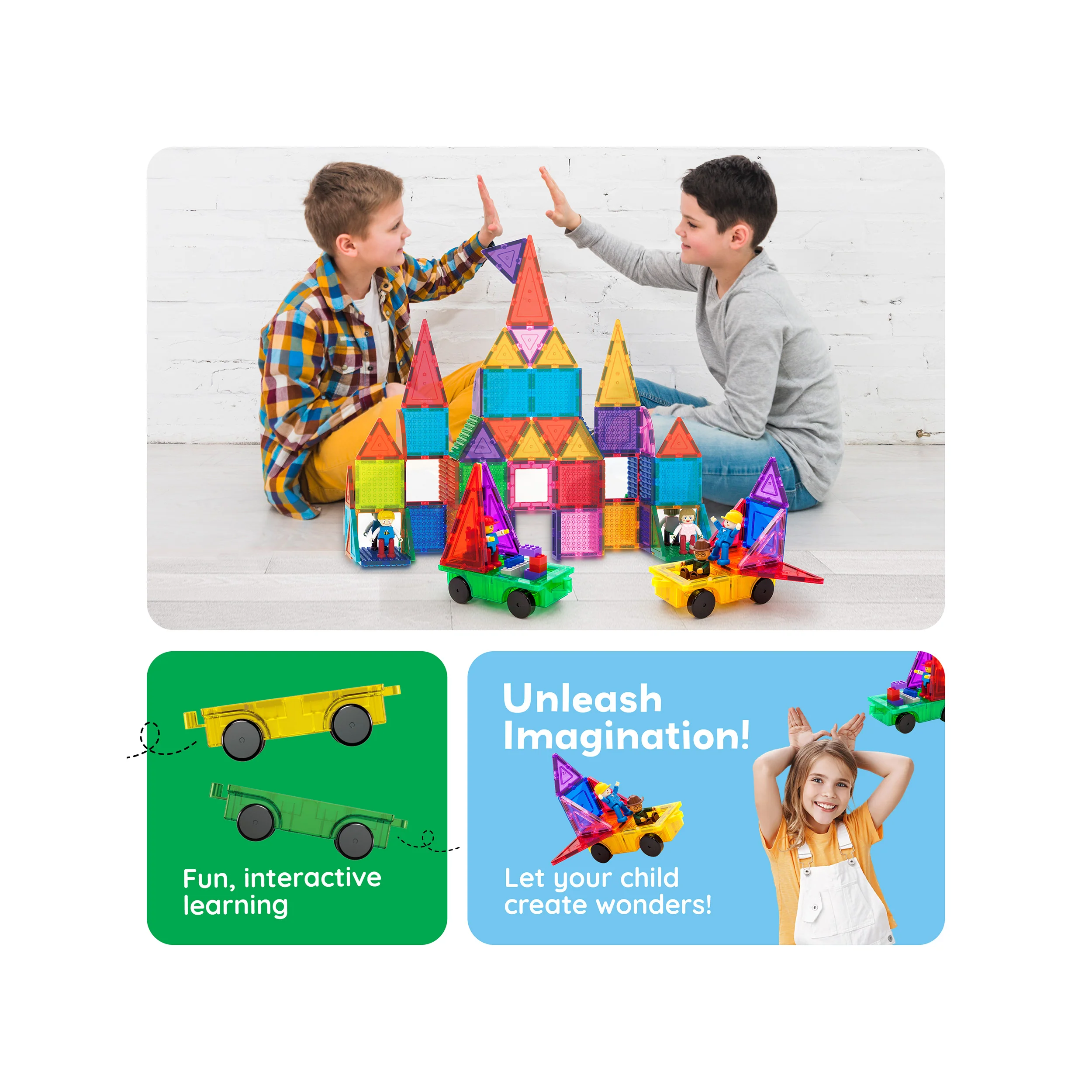 PicassoTiles 2 Piece Car Truck Base Magnetic Tile Set - Image 5