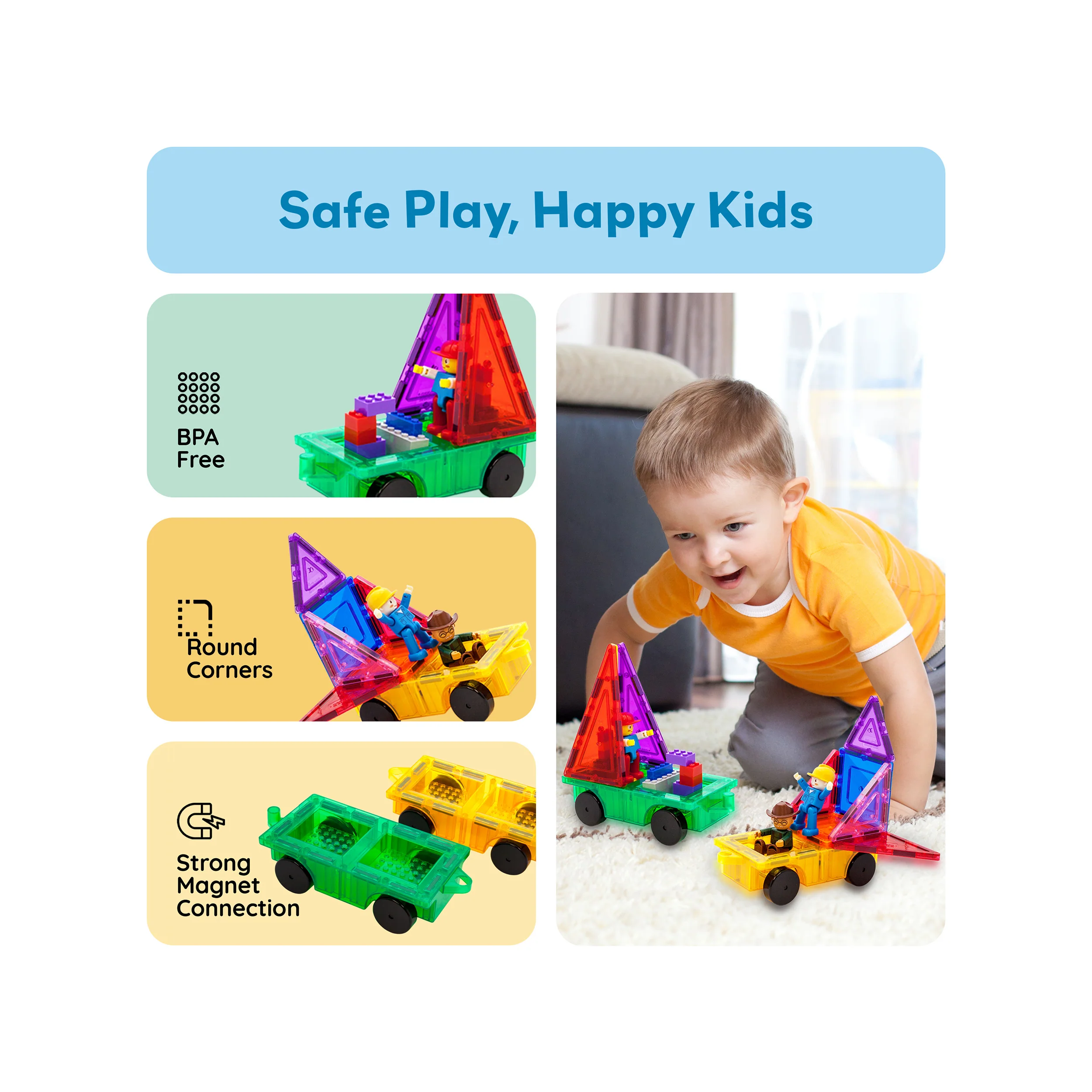 PicassoTiles 2 Piece Car Truck Base Magnetic Tile Set - Image 6
