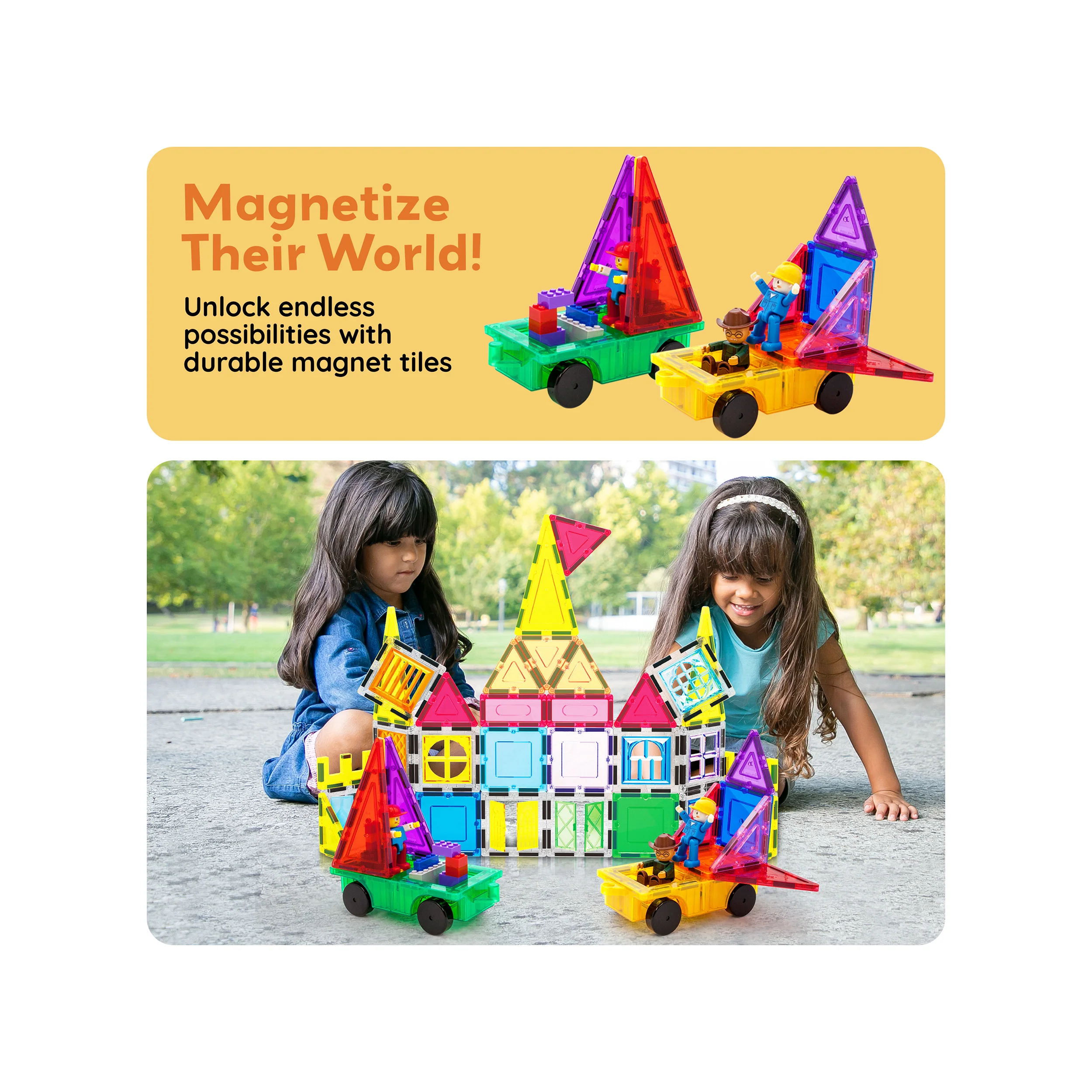 PicassoTiles 2 Piece Car Truck Base Magnetic Tile Set - Image 7