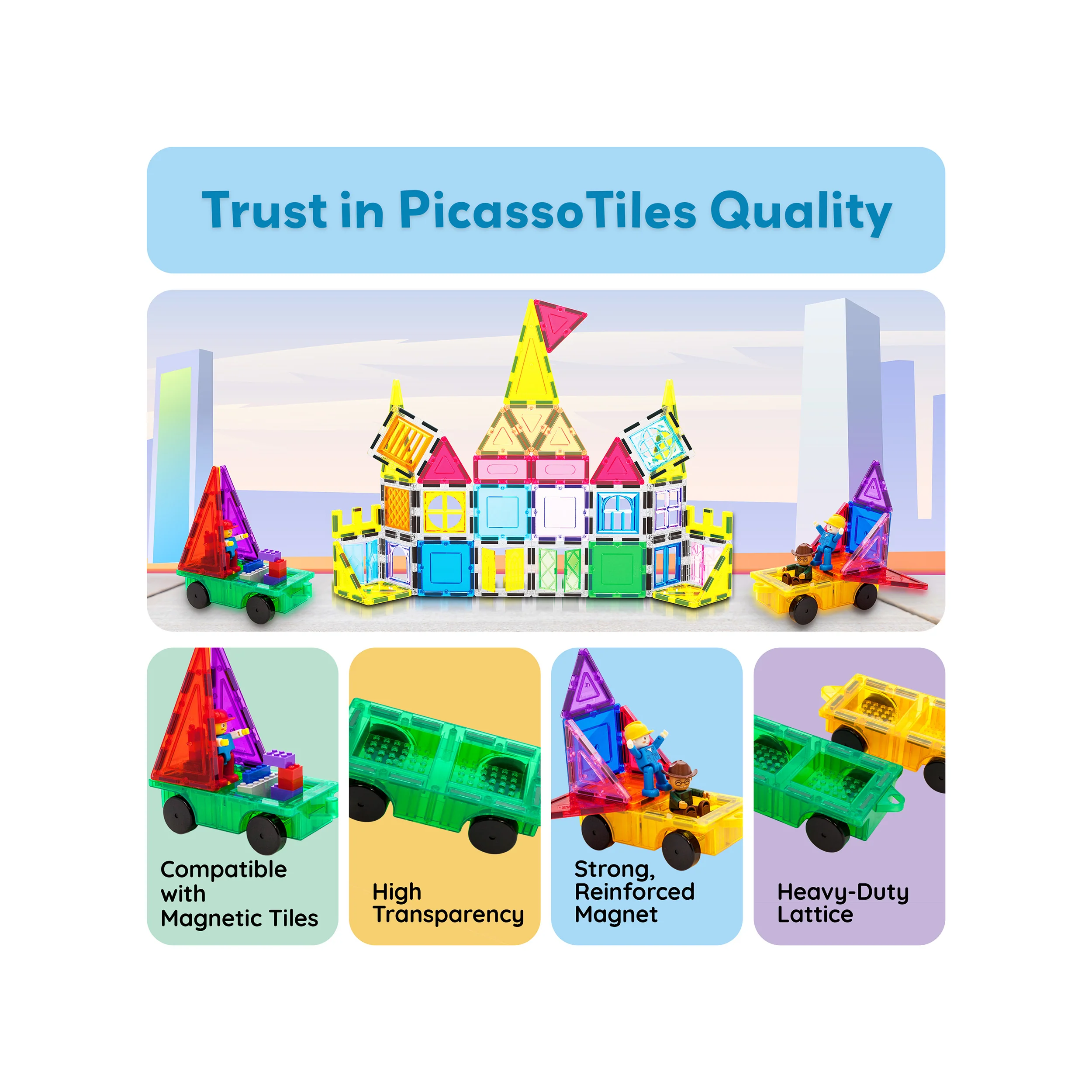 PicassoTiles 2 Piece Car Truck Base Magnetic Tile Set - Image 8