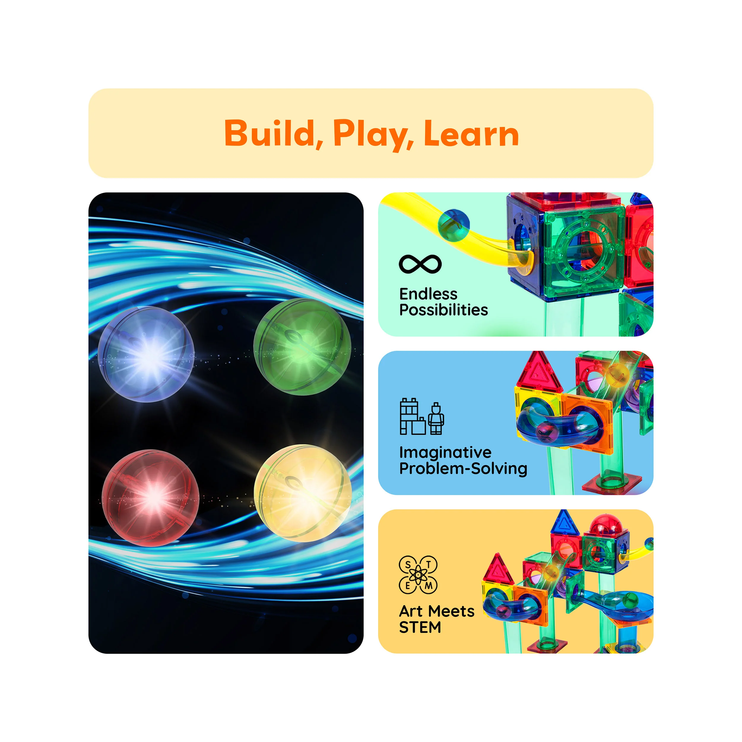PicassoTiles 4pk LED Light Up Race Track Marbles - Image 4