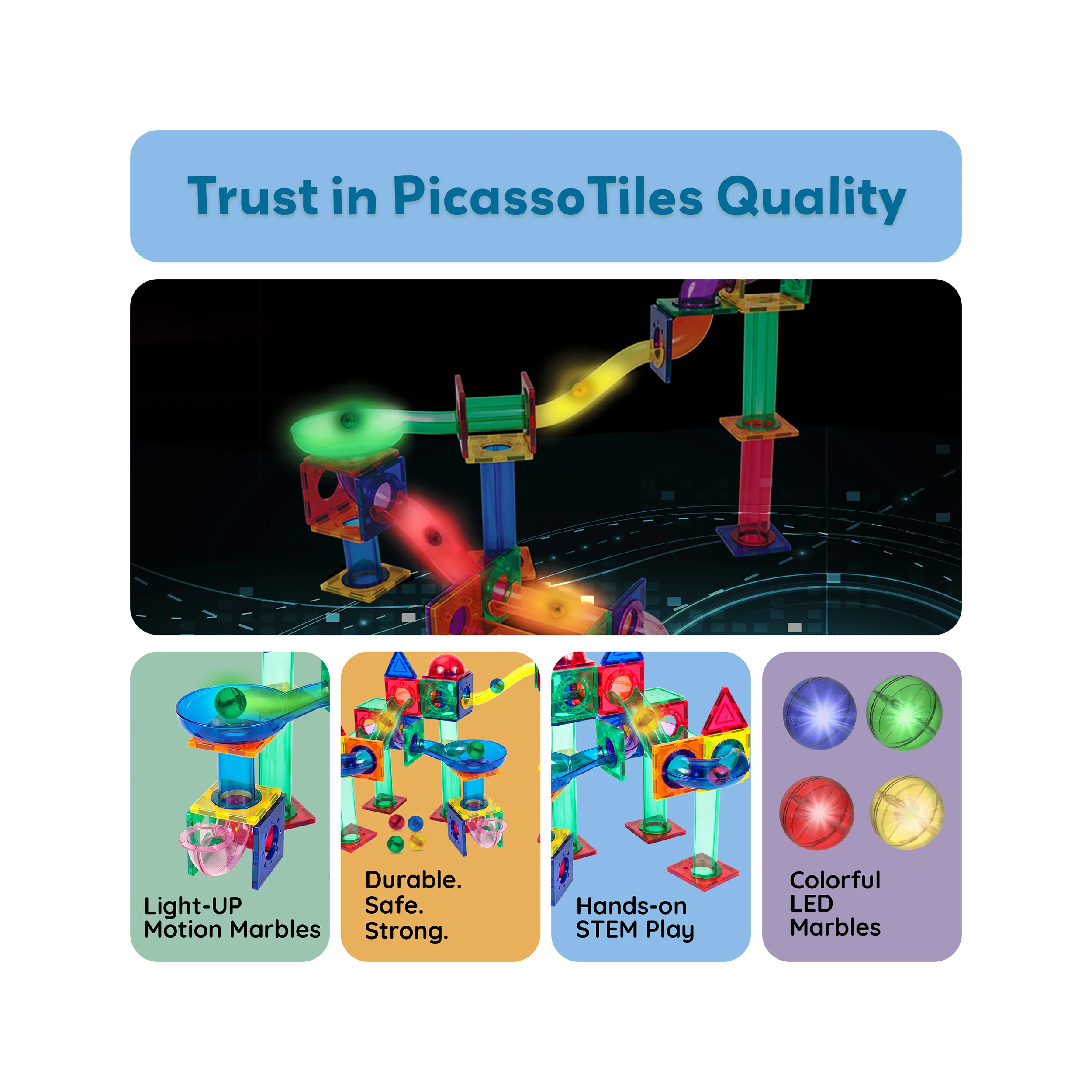 PicassoTiles 4pk LED Light Up Race Track Marbles - Image 8