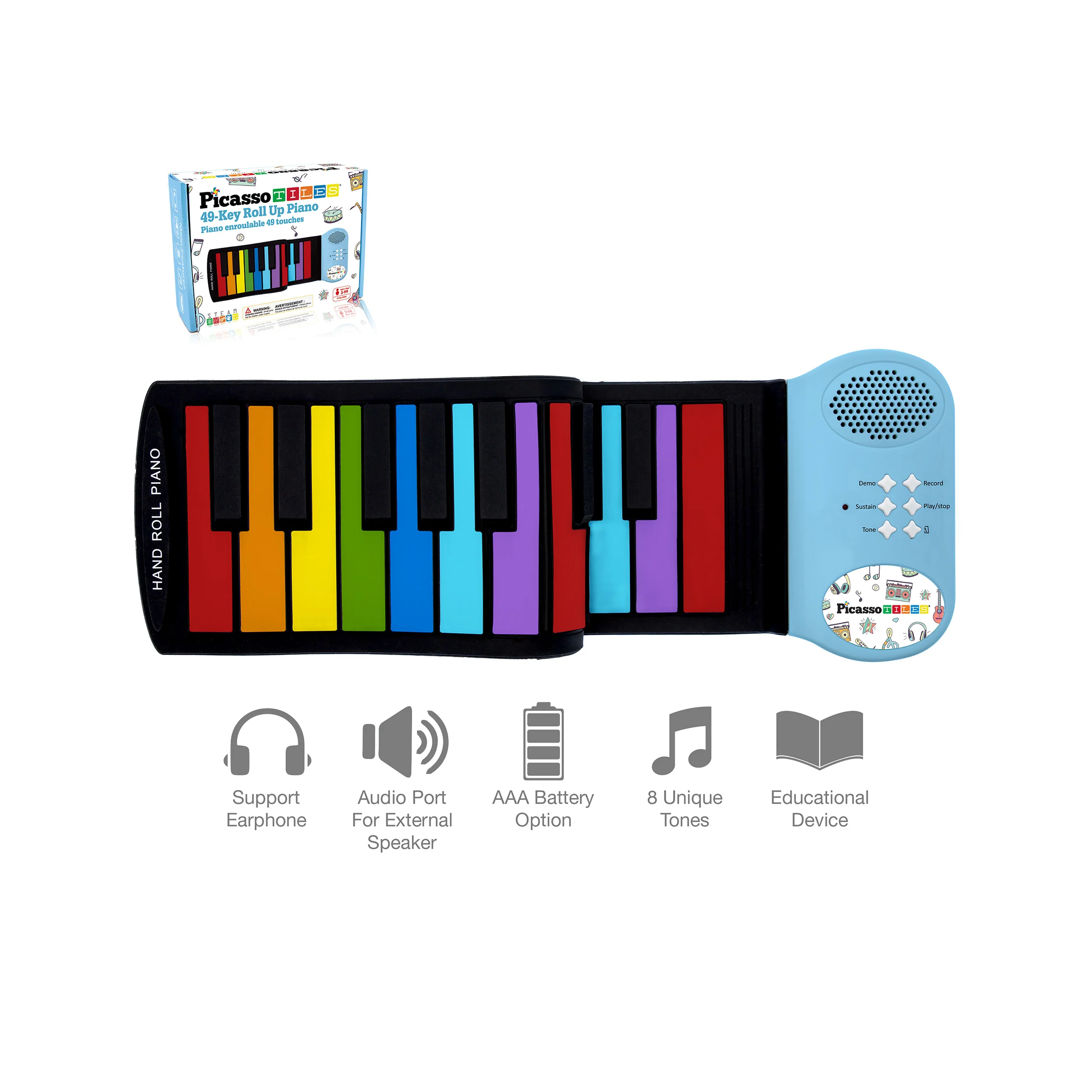 PicassoTiles Kid's 49 Colorful Key Roll-Up Educational Keyboard - Image 10