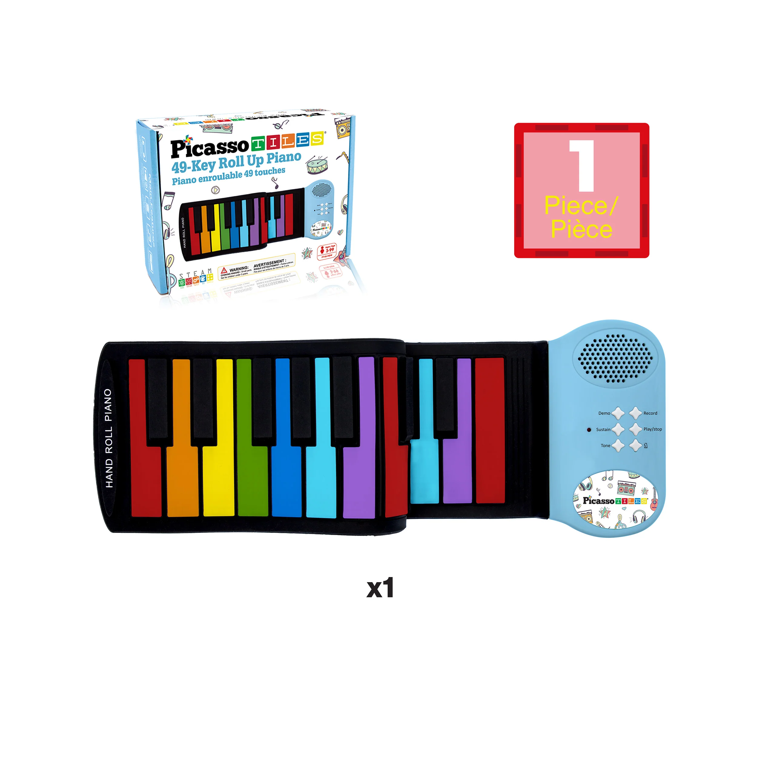 PicassoTiles Kid's 49 Colorful Key Roll-Up Educational Keyboard - Image 3