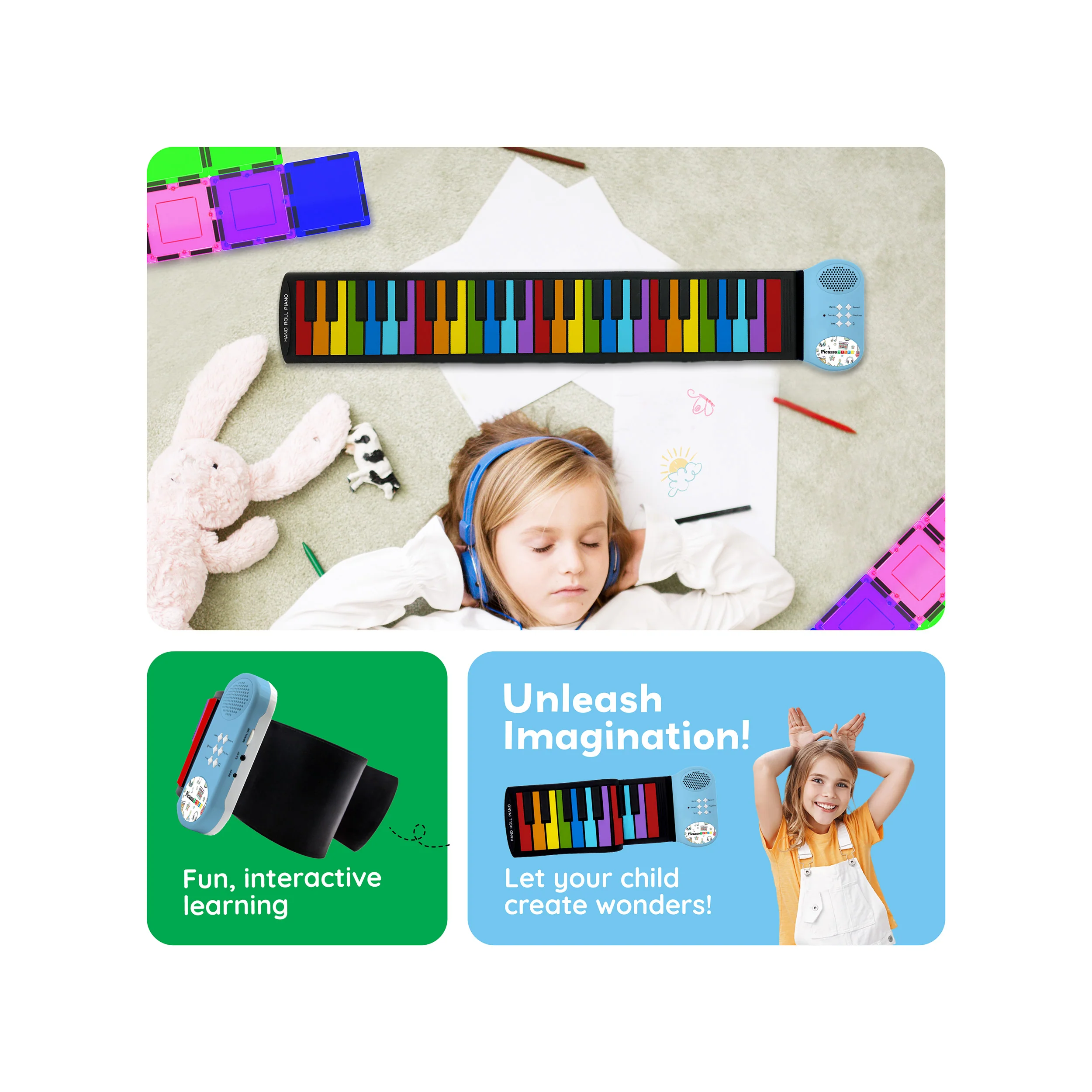 PicassoTiles Kid's 49 Colorful Key Roll-Up Educational Keyboard - Image 5