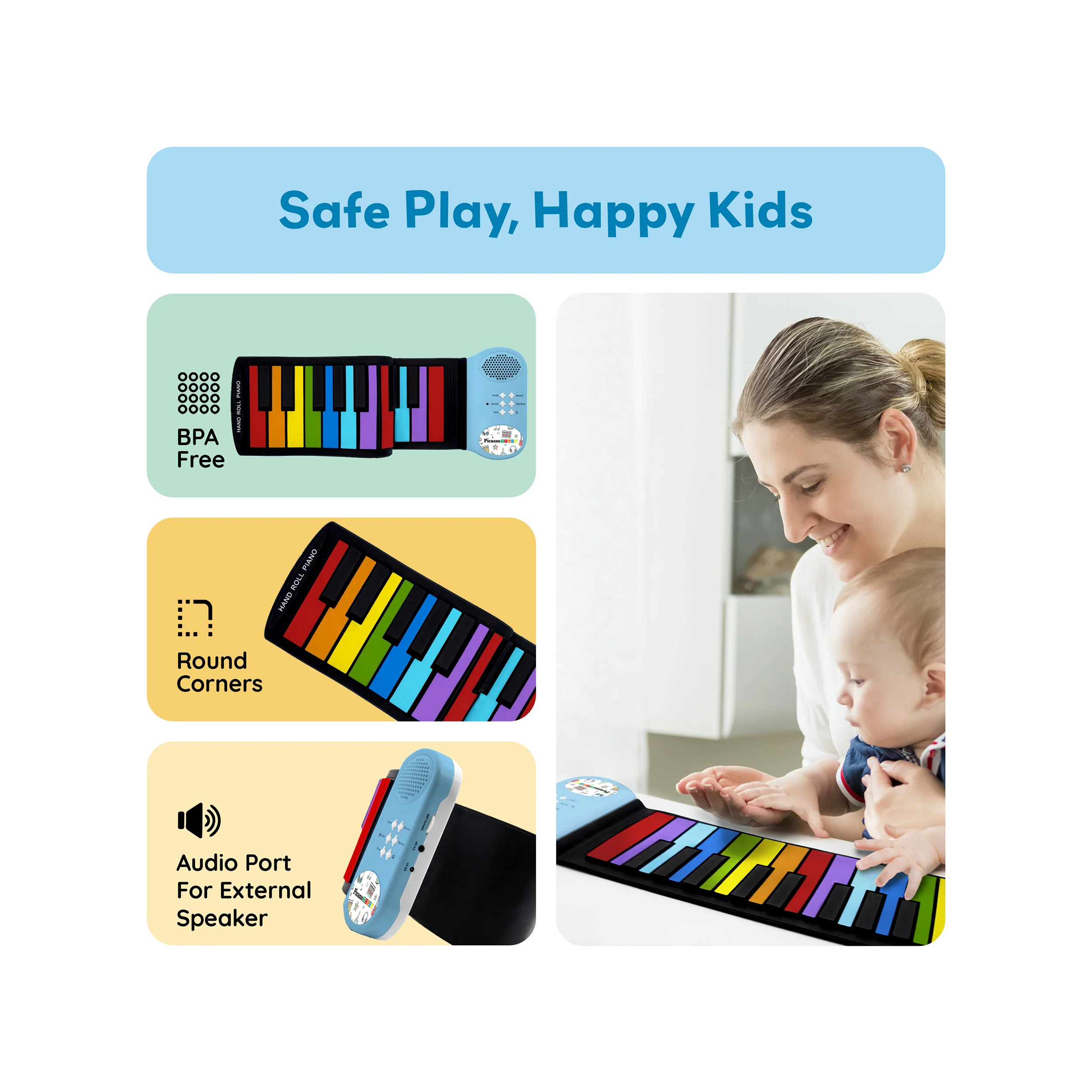 PicassoTiles Kid's 49 Colorful Key Roll-Up Educational Keyboard - Image 6