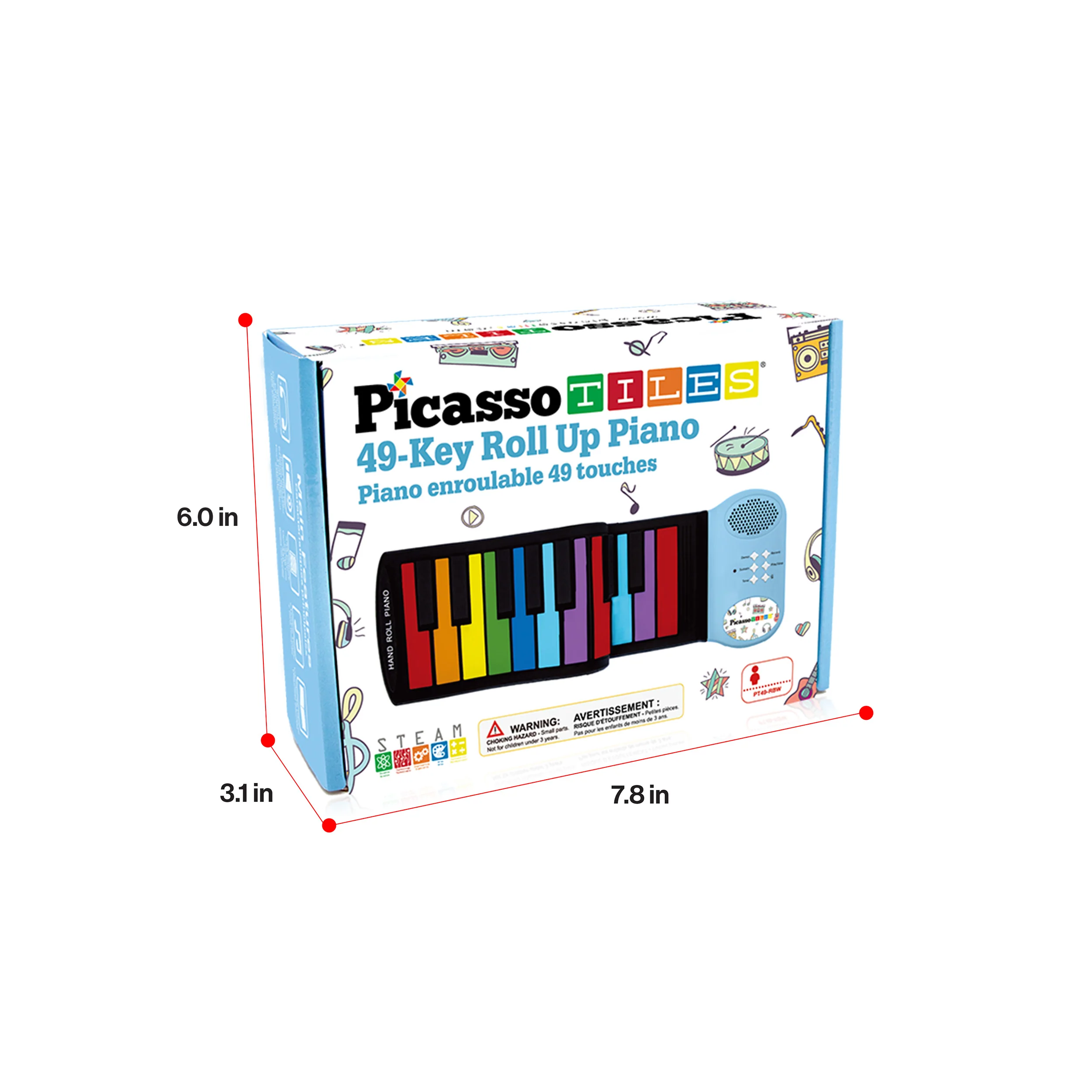 PicassoTiles Kid's 49 Colorful Key Roll-Up Educational Keyboard - Image 9