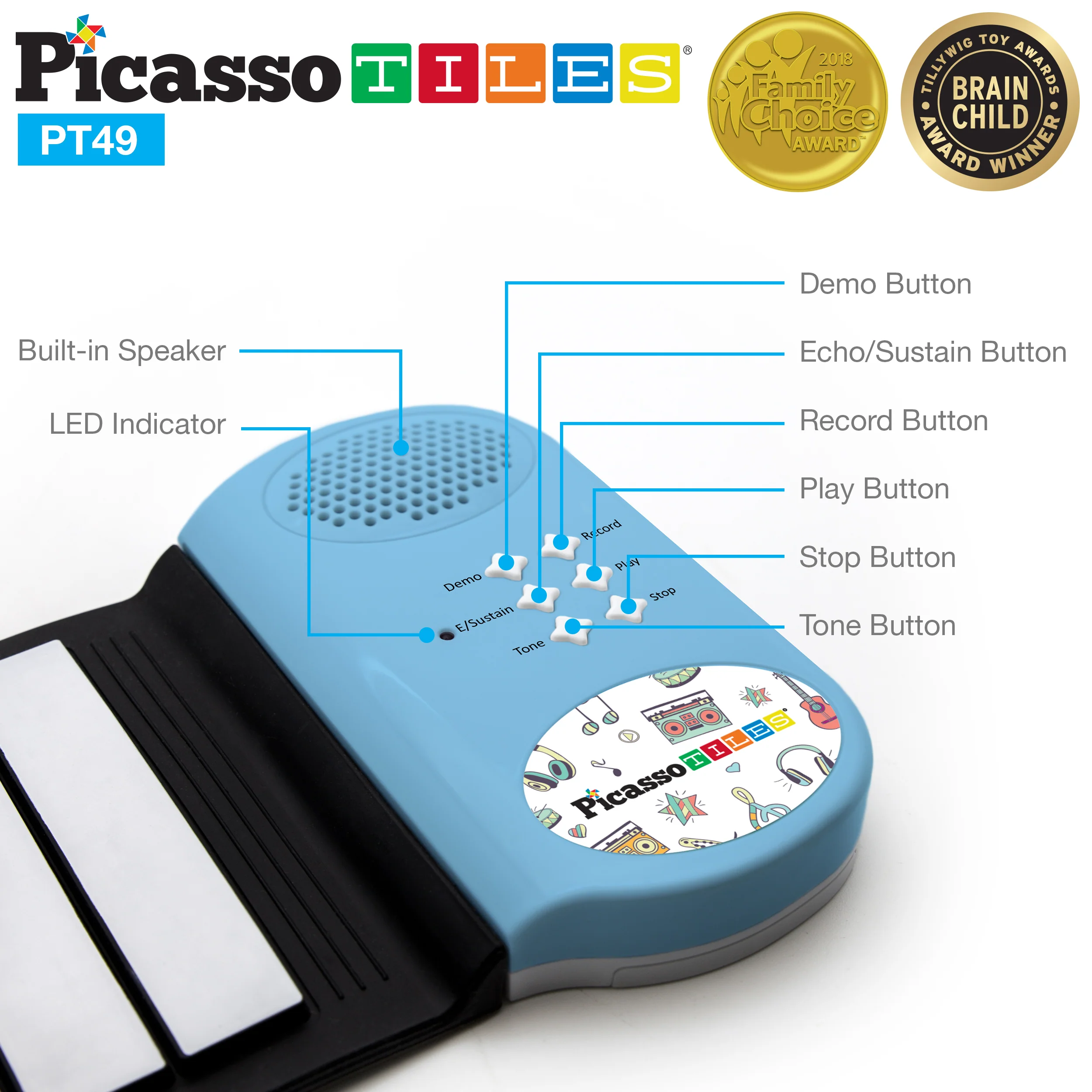 PicassoTiles Roll Up Piano Keyboard - Image 5