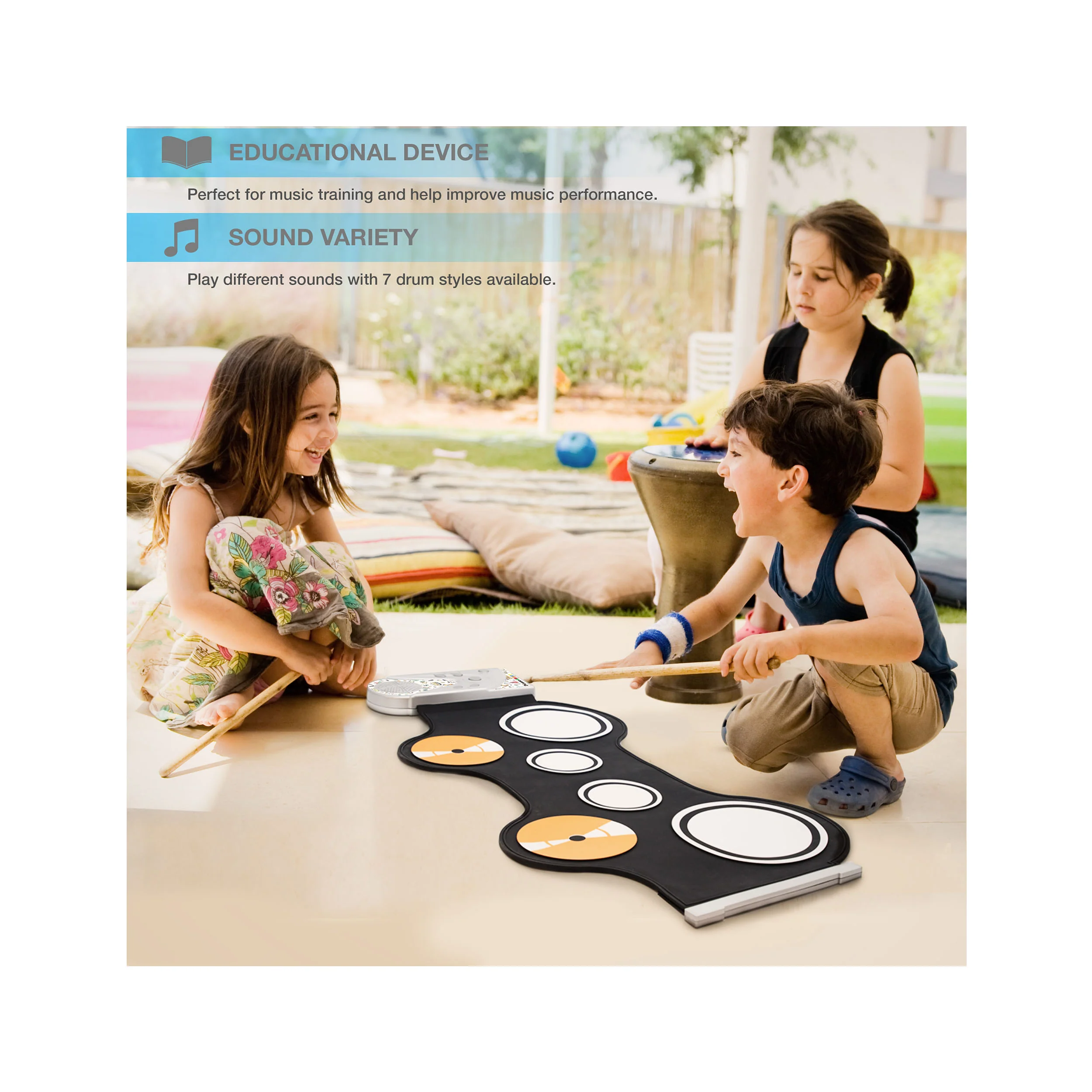 PicassoTiles Flexible Roll-Up Educational Electronic Drum Kit - Image 2