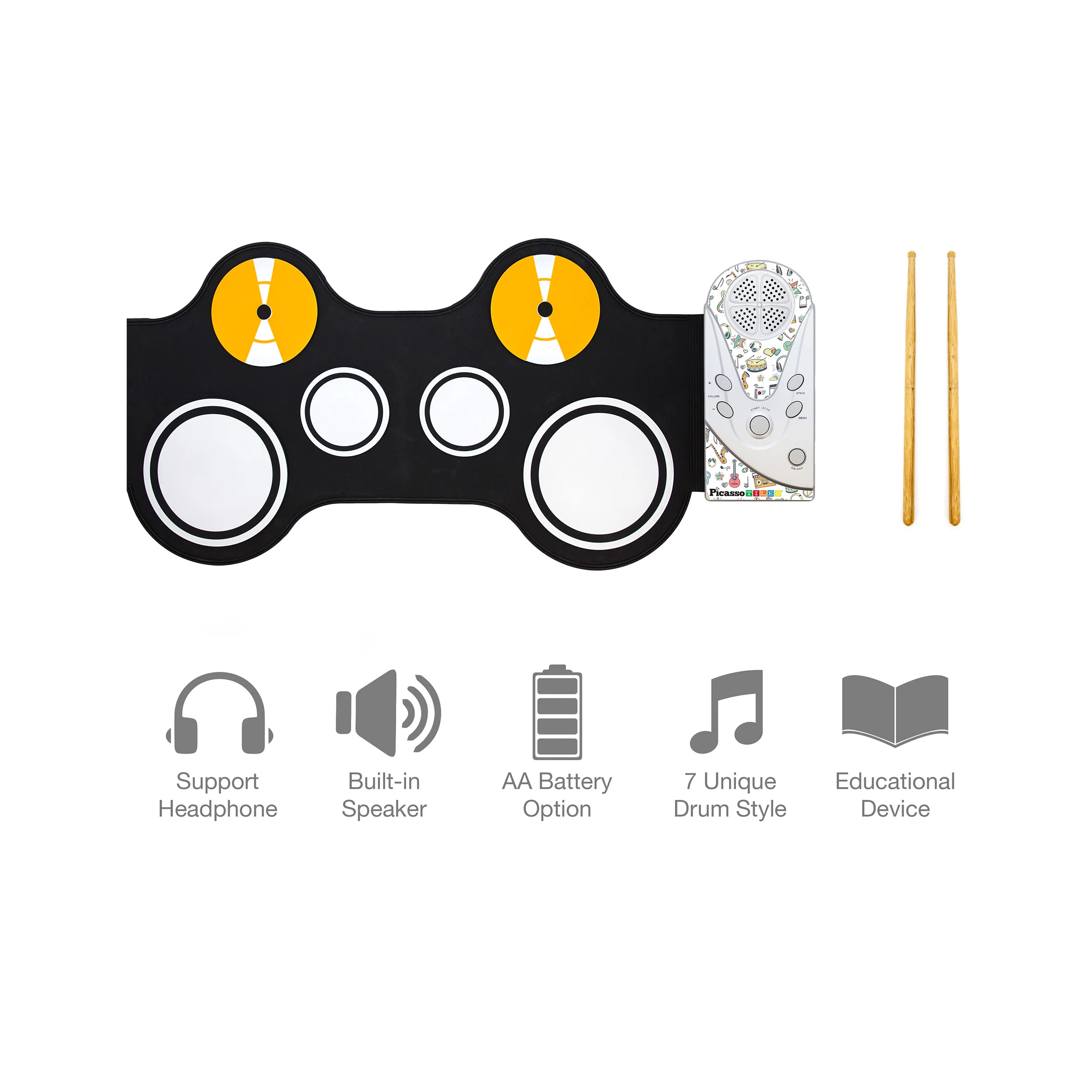 PicassoTiles Flexible Roll-Up Educational Electronic Drum Kit - Image 7