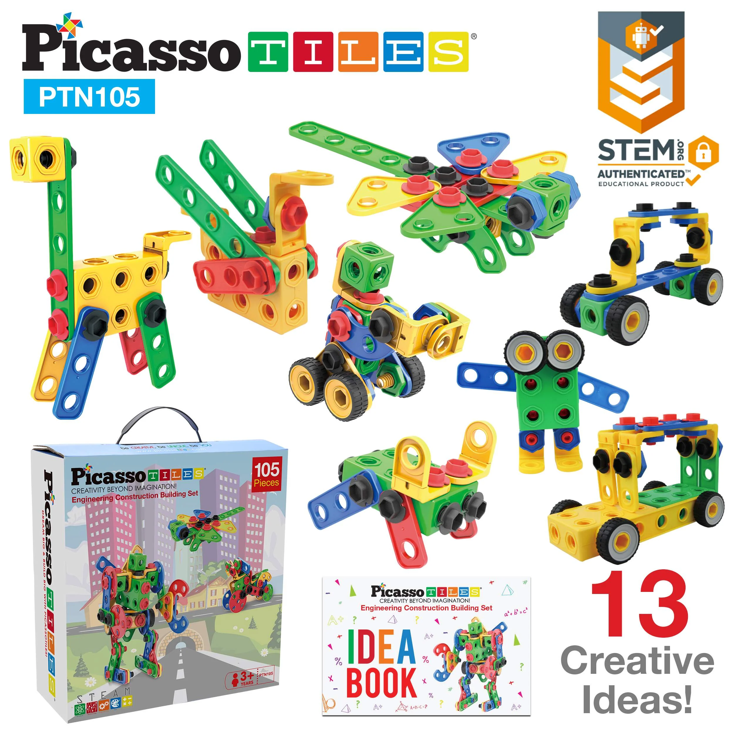 PicassoTiles 105pc Engineering Construction Set with Power Drill - Image 3
