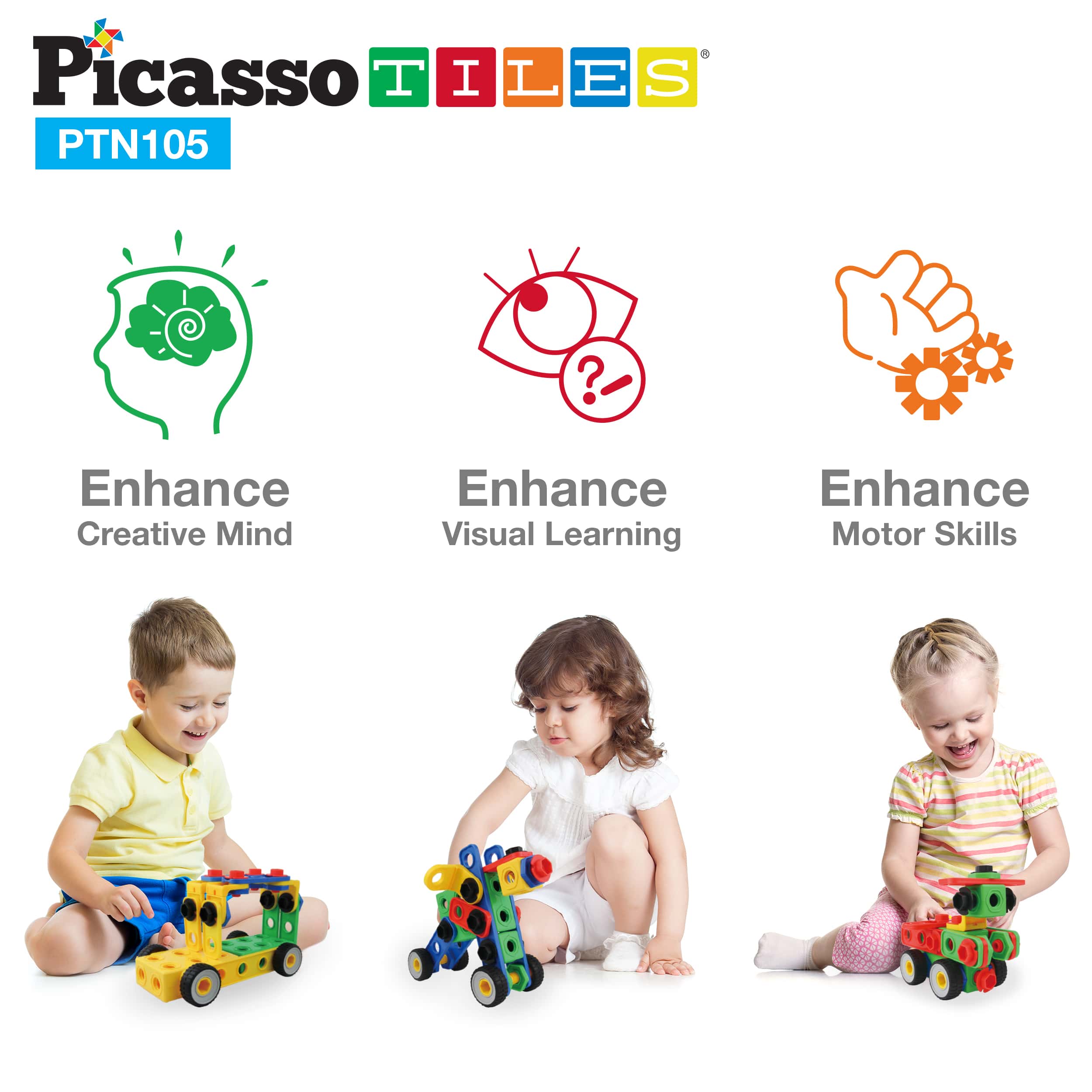 PicassoTiles 105pc Engineering Construction Set with Power Drill - Image 4