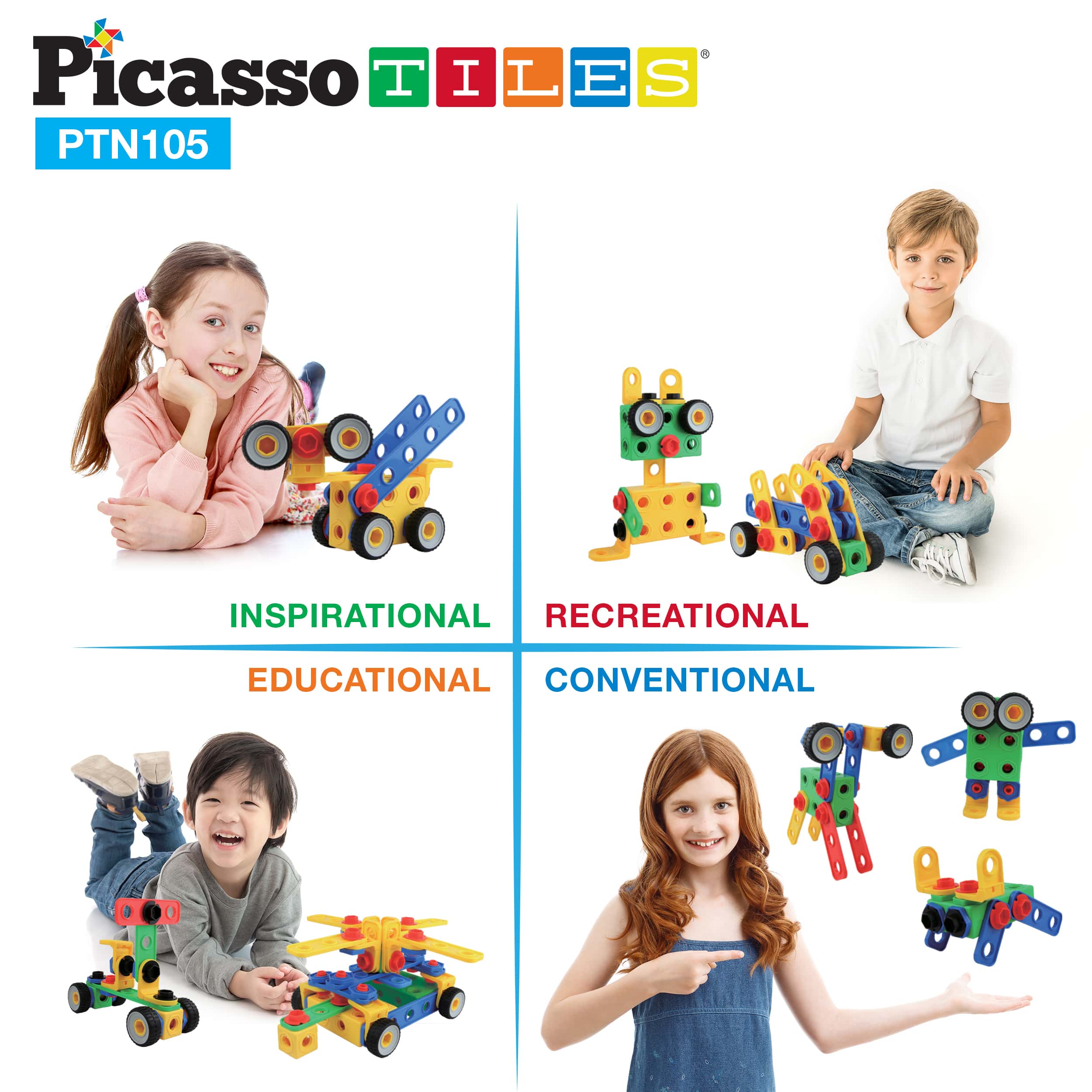 PicassoTiles 105pc Engineering Construction Set with Power Drill - Image 6