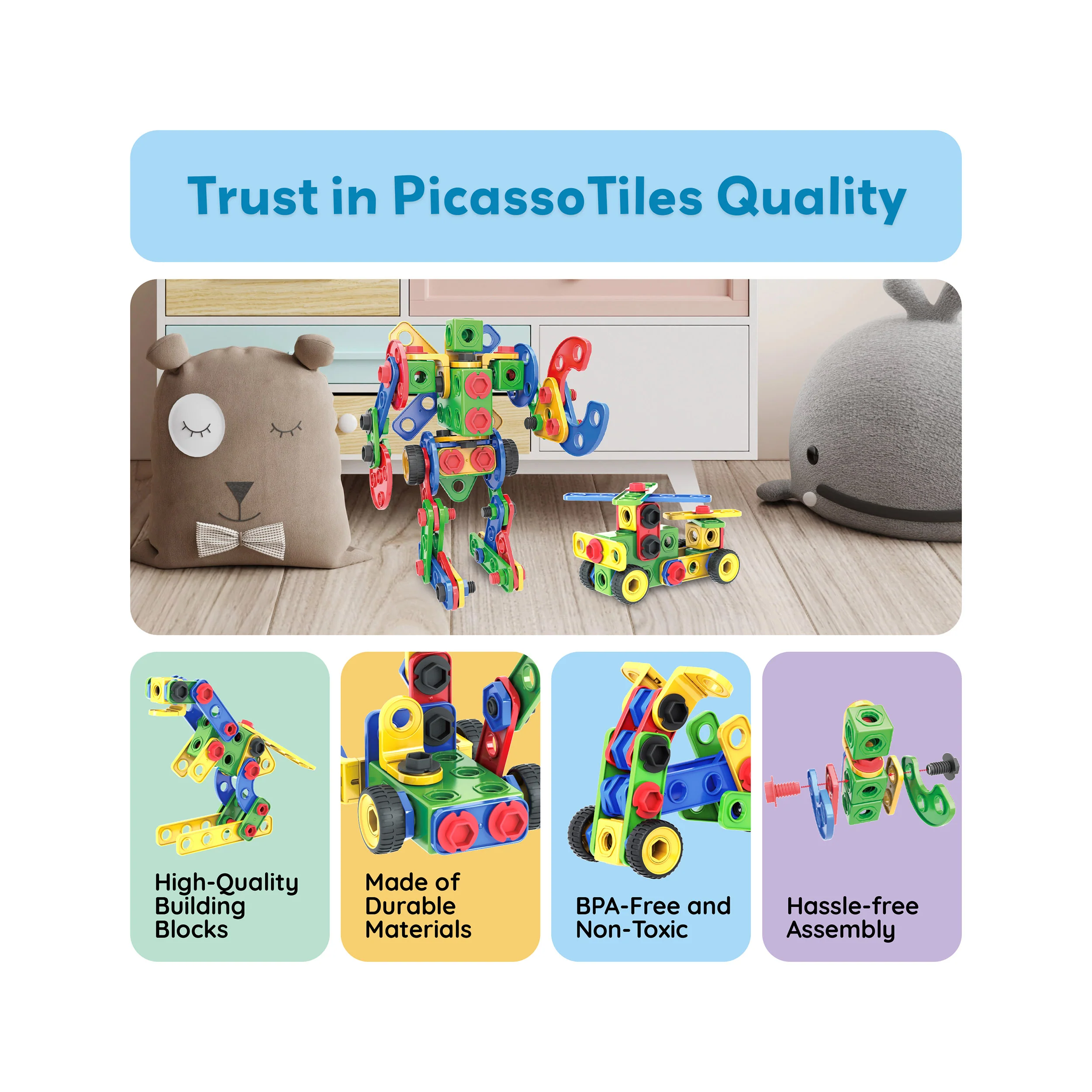PicassoTiles 152pc Engineering Construction Set with Power Drill - Image 8