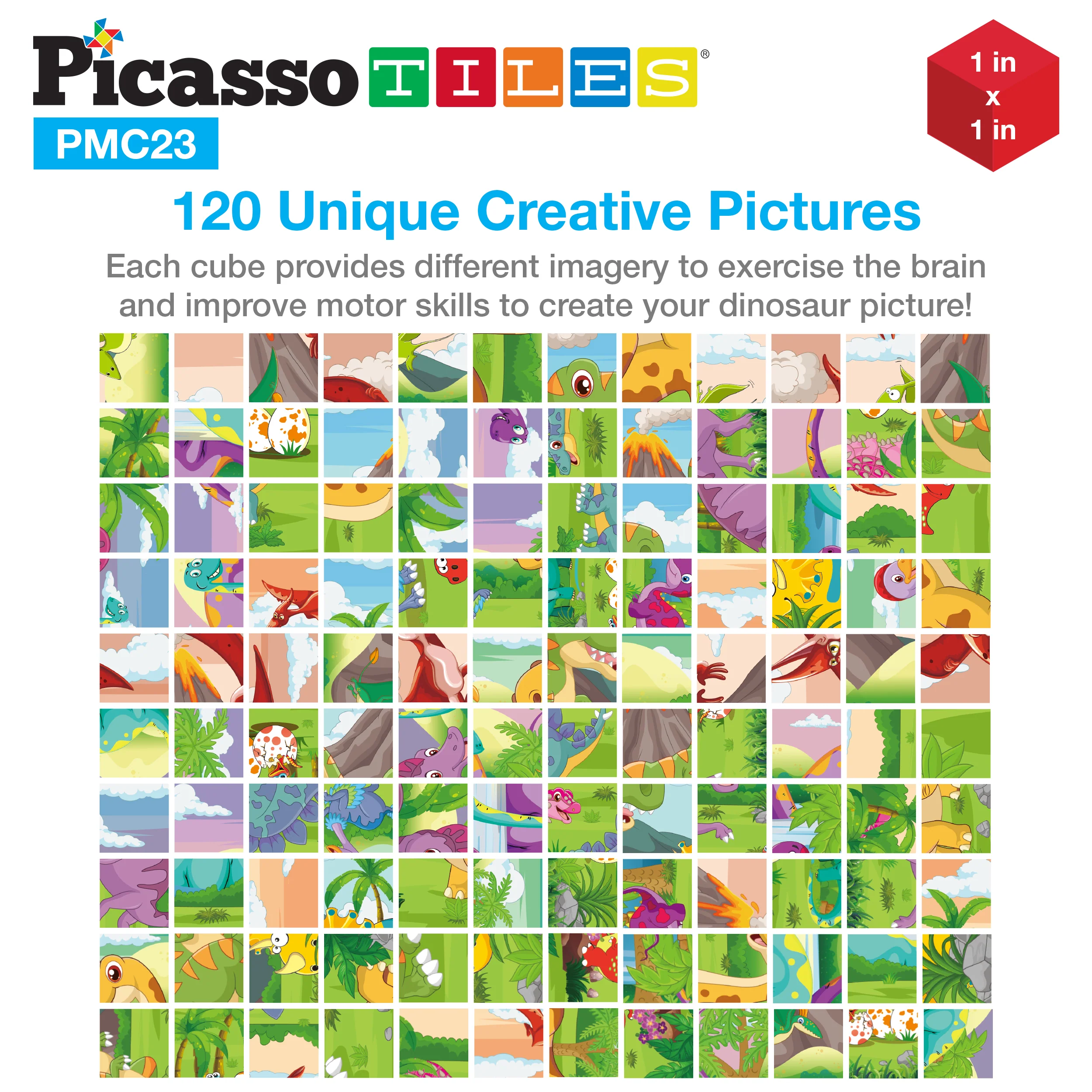 PicassoTiles 1" 20pc Magnetic Cube Puzzle Block Dinosaur Set - Image 6