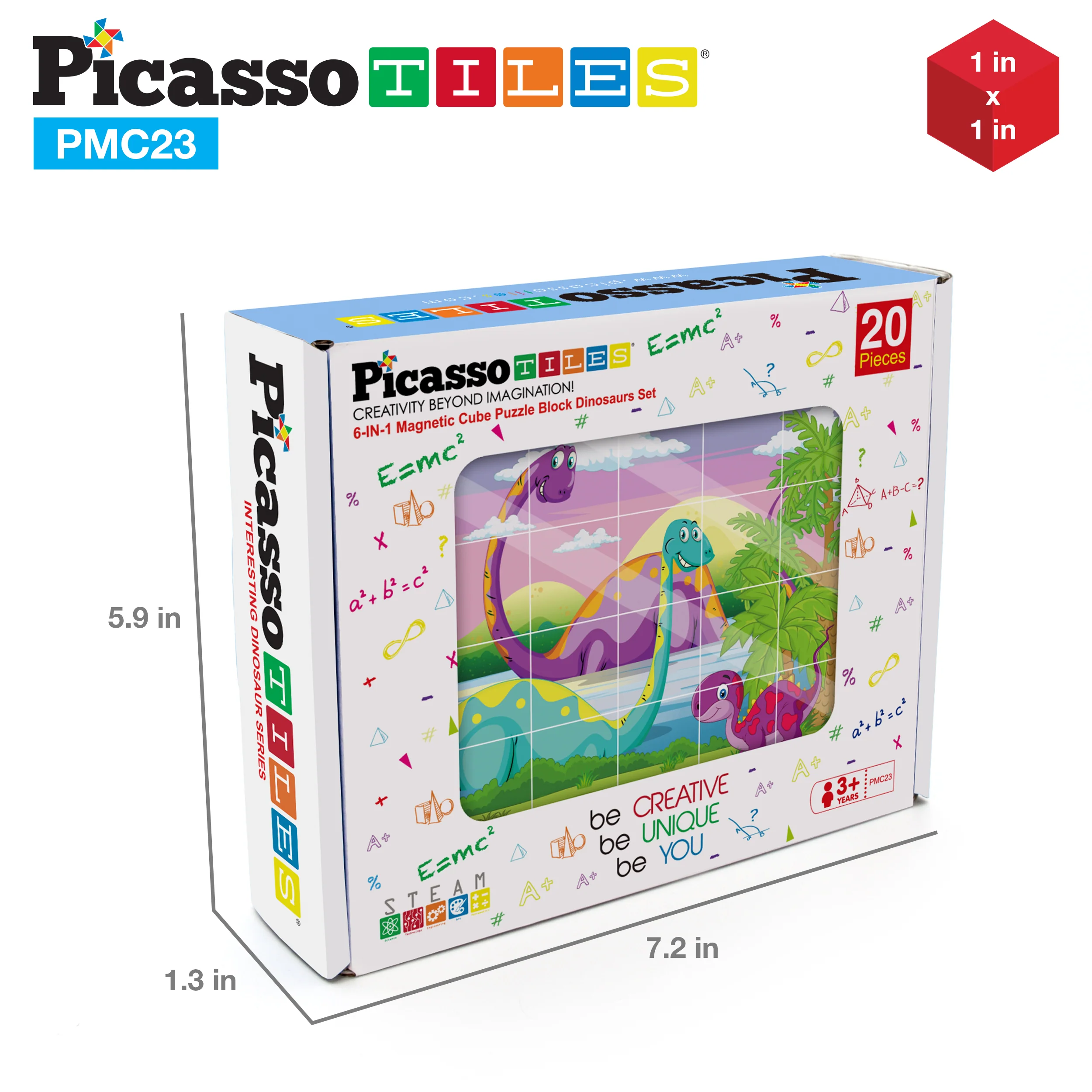 PicassoTiles 1" 20pc Magnetic Cube Puzzle Block Dinosaur Set - Image 9