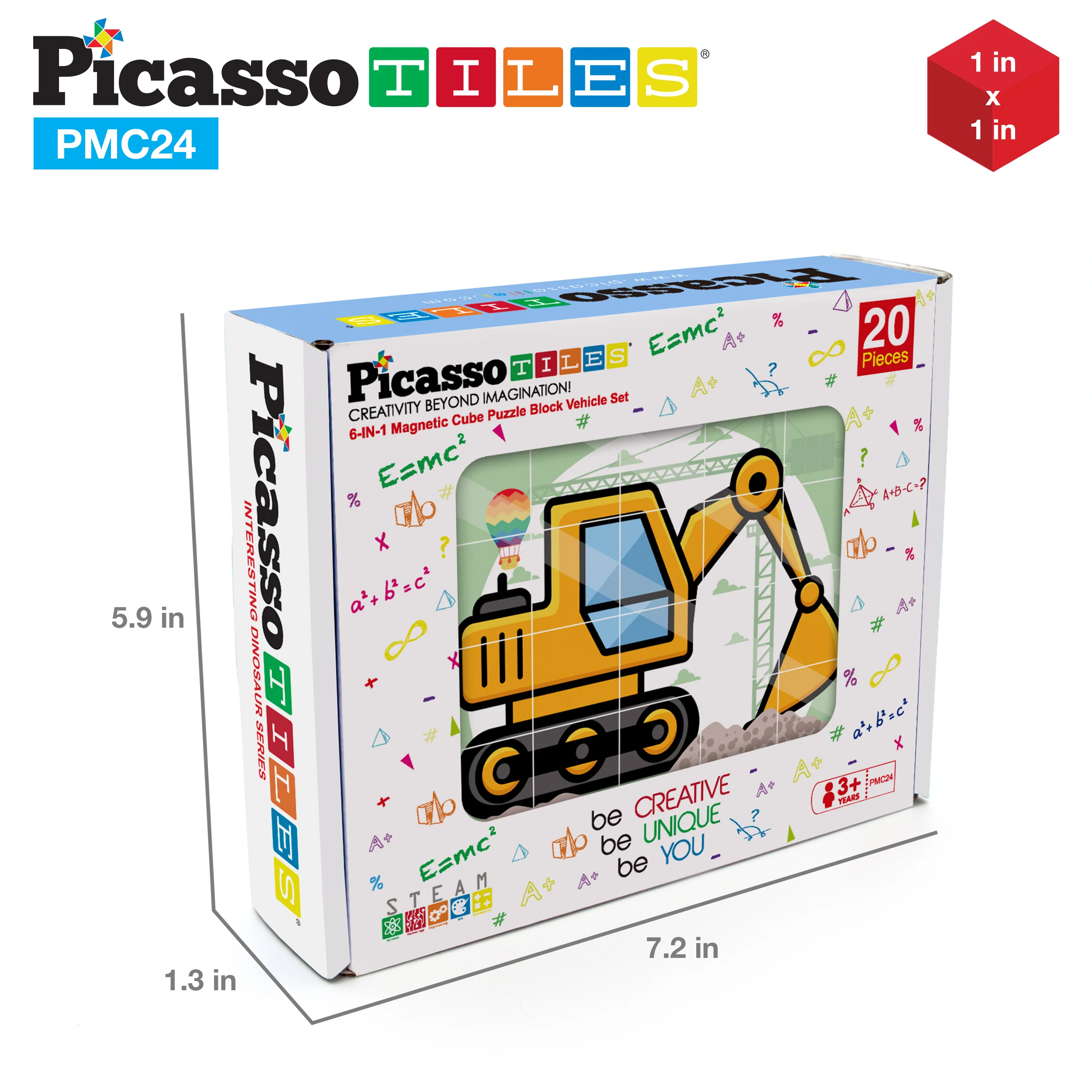 PicassoTiles 1" 20pc Magnetic Cube Puzzle Block Vehicle Set - Image 10
