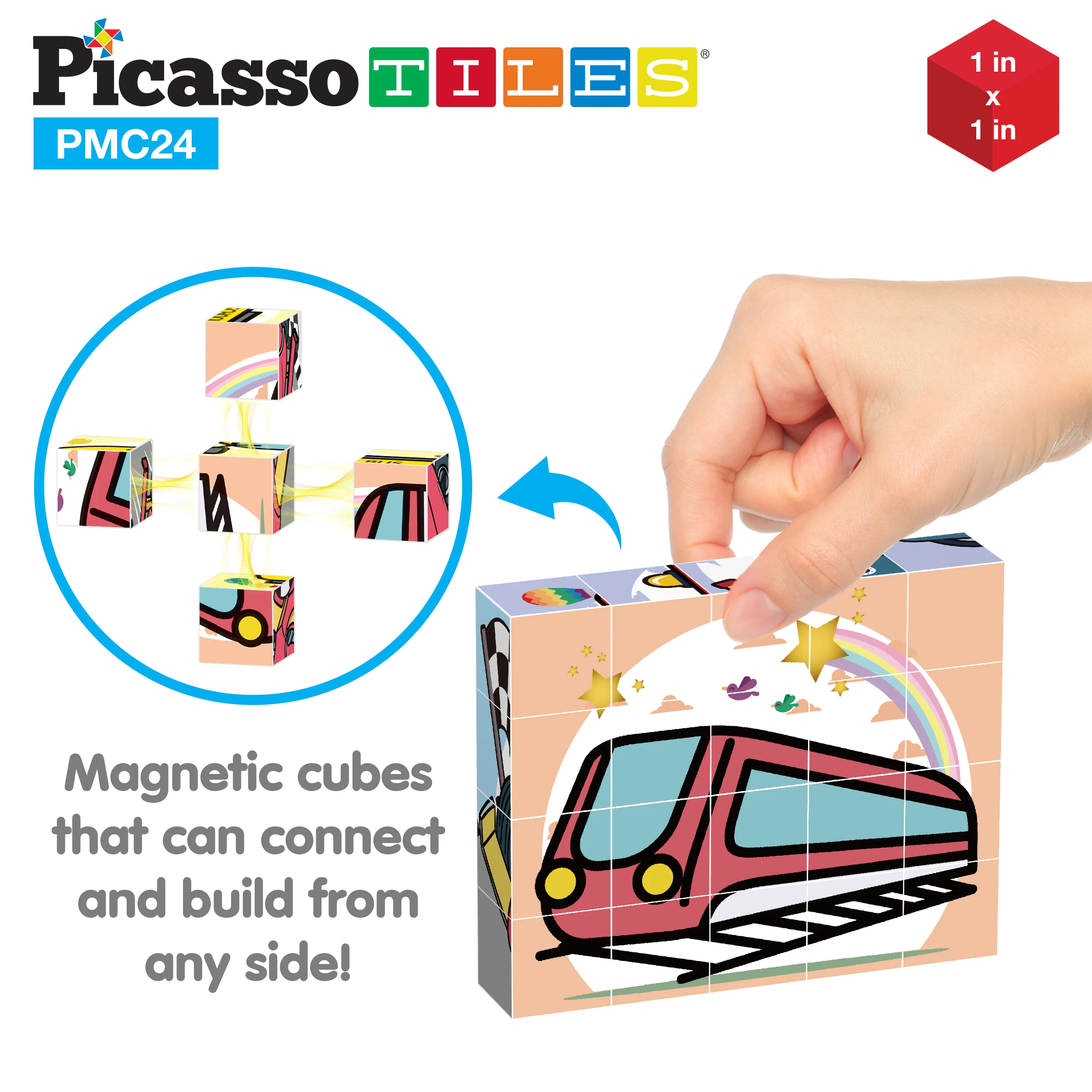 PicassoTiles 1" 20pc Magnetic Cube Puzzle Block Vehicle Set - Image 8