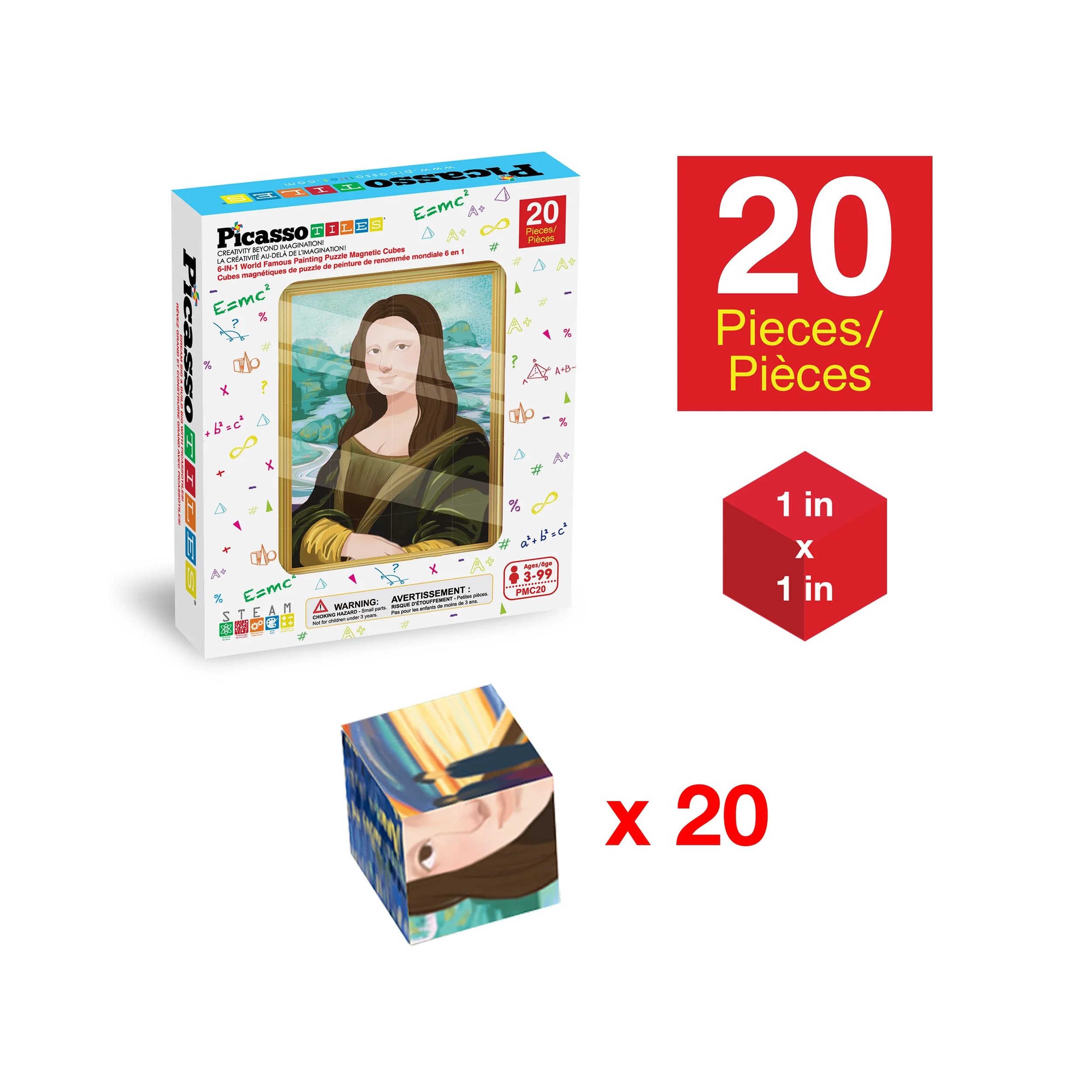 PicassoTiles 20pc 1" Magnetic Puzzle Cubes Famous World  Paintings - Image 3