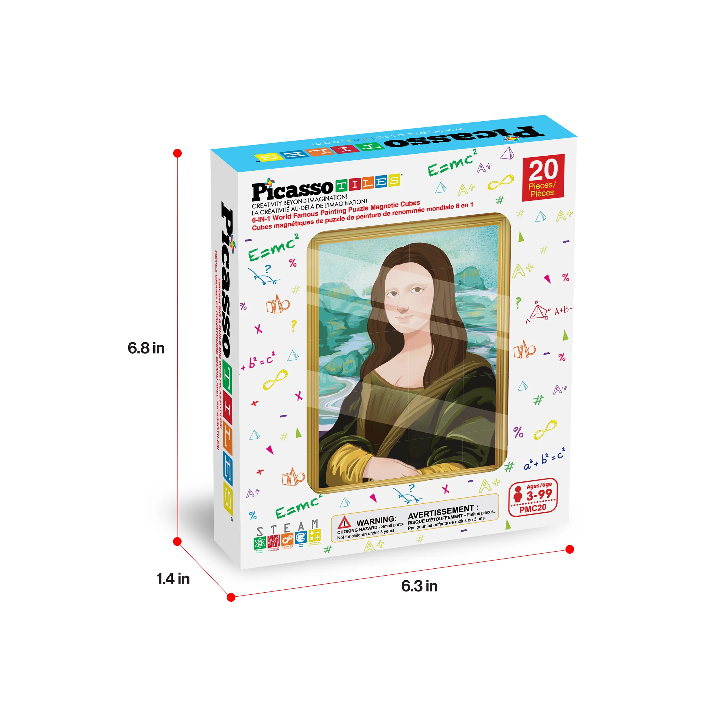 PicassoTiles 20pc 1" Magnetic Puzzle Cubes Famous World  Paintings - Image 9