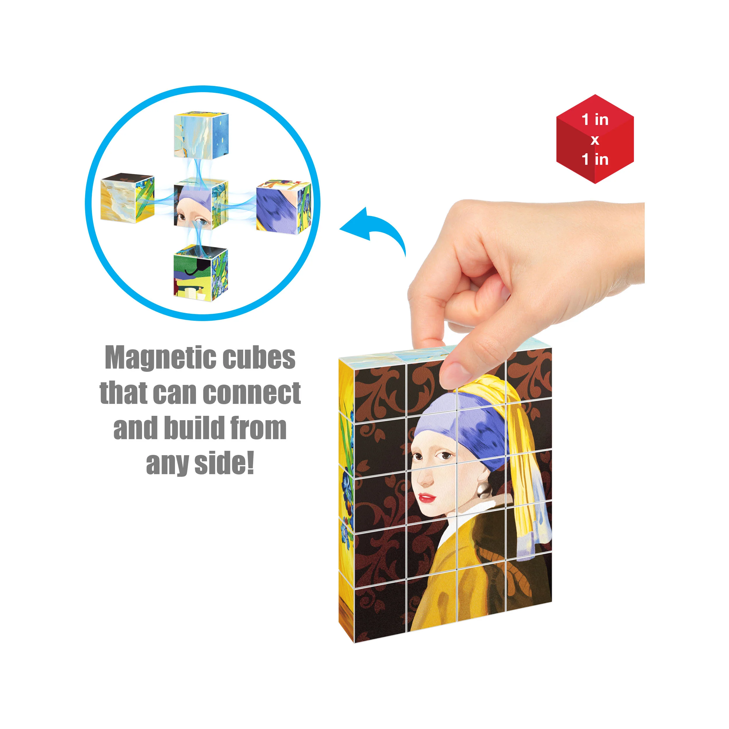 PicassoTiles 20pc 1" Magnetic Puzzle Cubes World Famous Paintings Set - Image 6