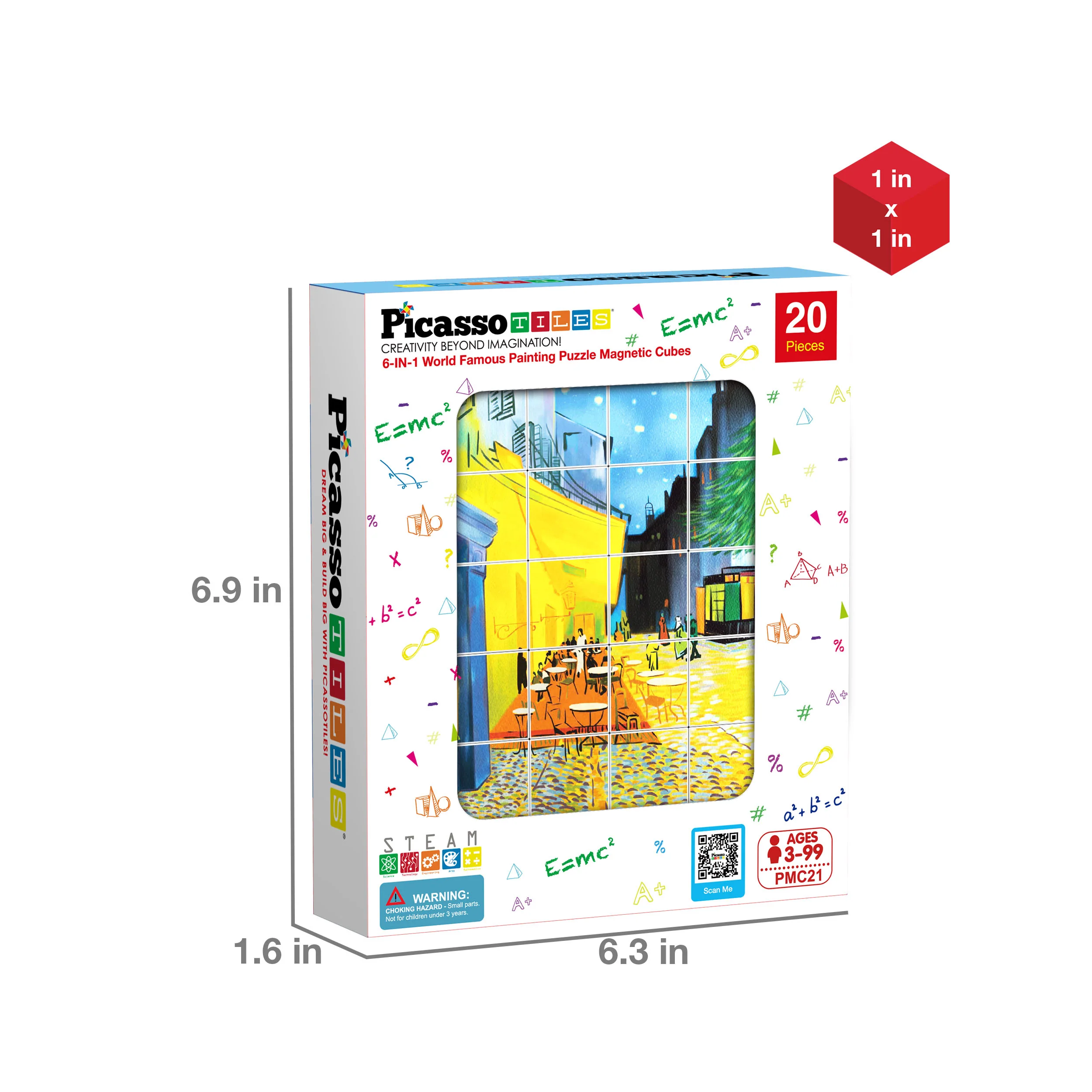 PicassoTiles 20pc 1" Magnetic Puzzle Cubes World Famous Paintings Set - Image 8