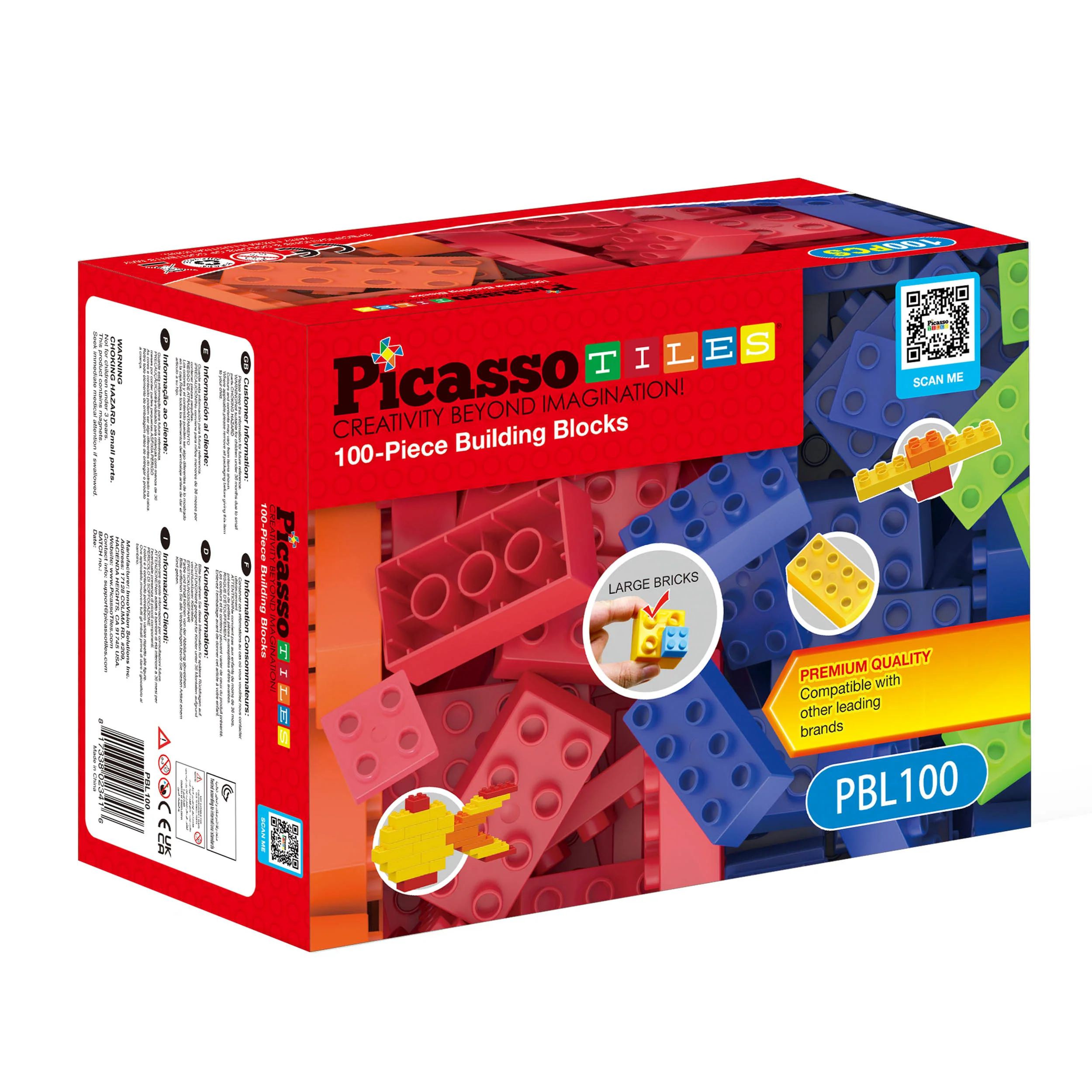 PicassoTiles Large Colorful Brick Building Block 100 Piece Kit - Image 9