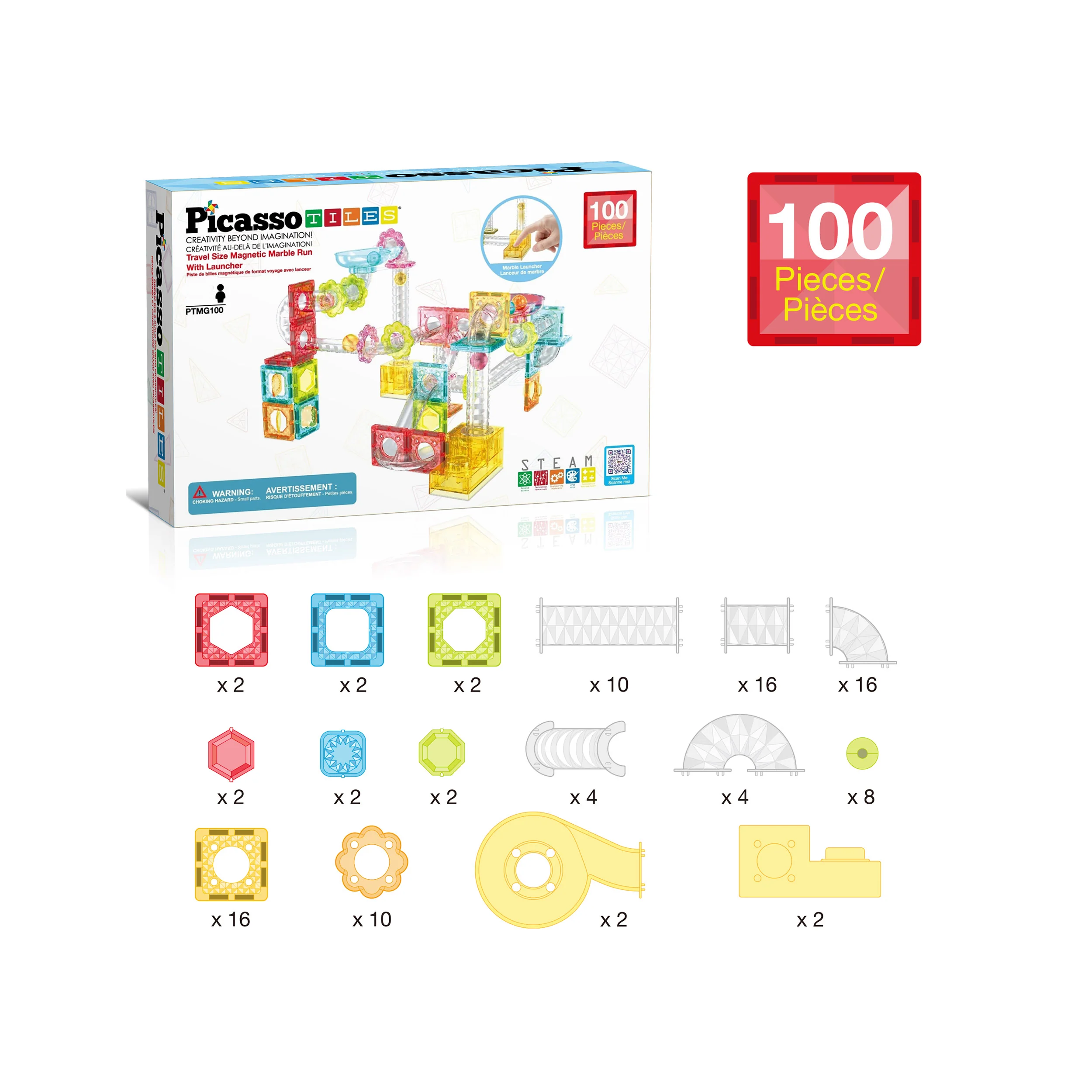 PicassoTiles 100pc Mini Magnetic Tile Marble Run Set - Image 3