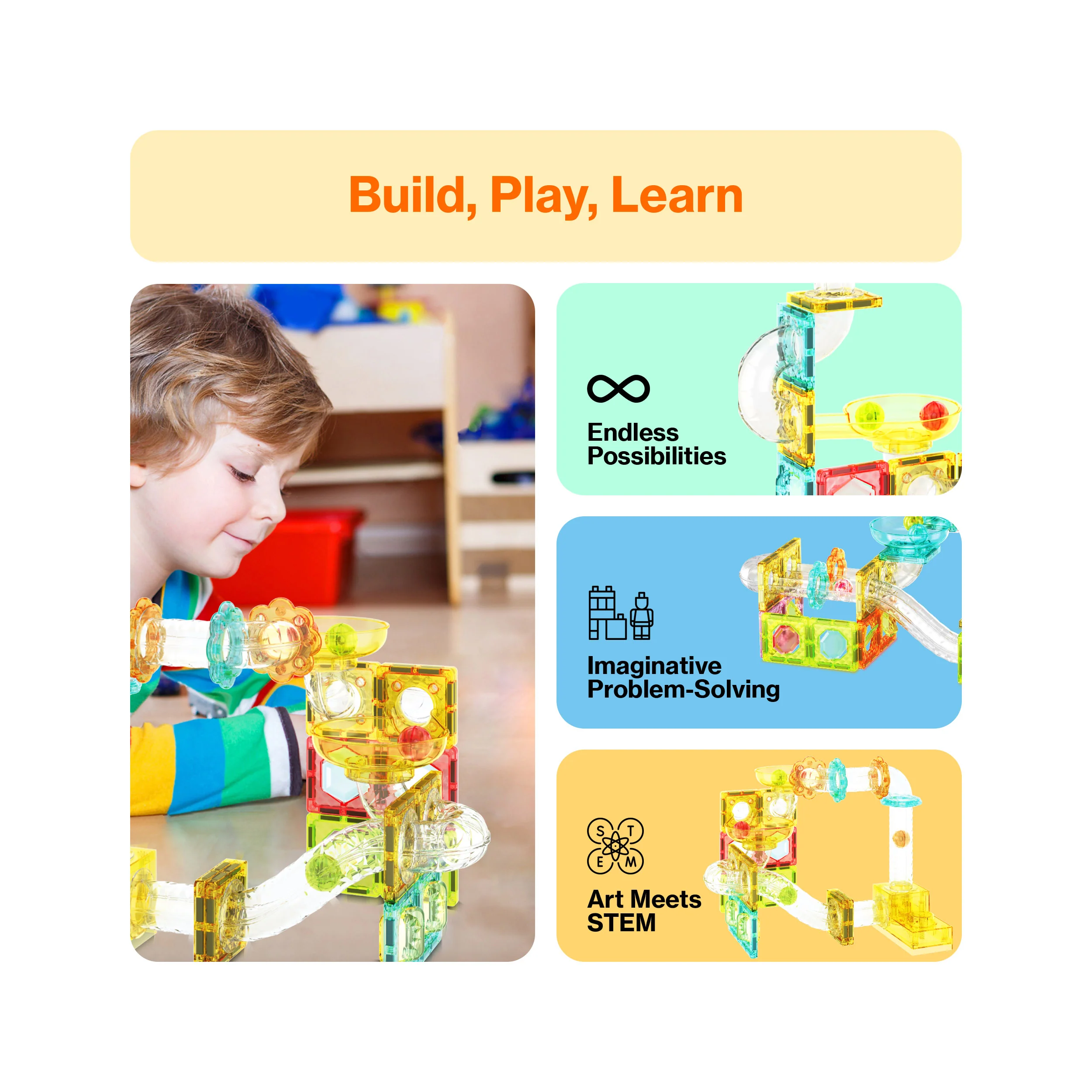 PicassoTiles 100pc Mini Magnetic Tile Marble Run Set - Image 4