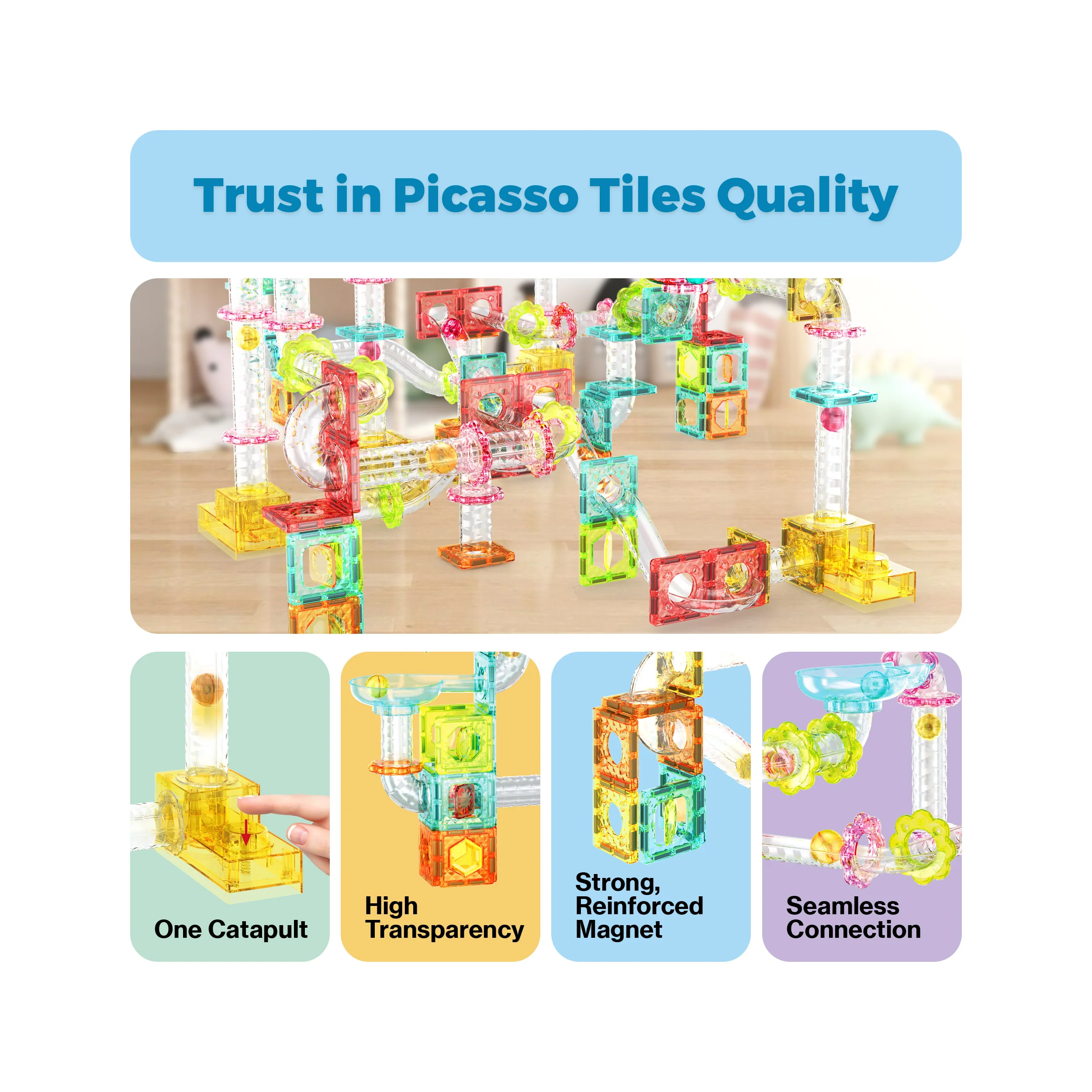 PicassoTiles 100pc Mini Magnetic Tile Marble Run Set - Image 8