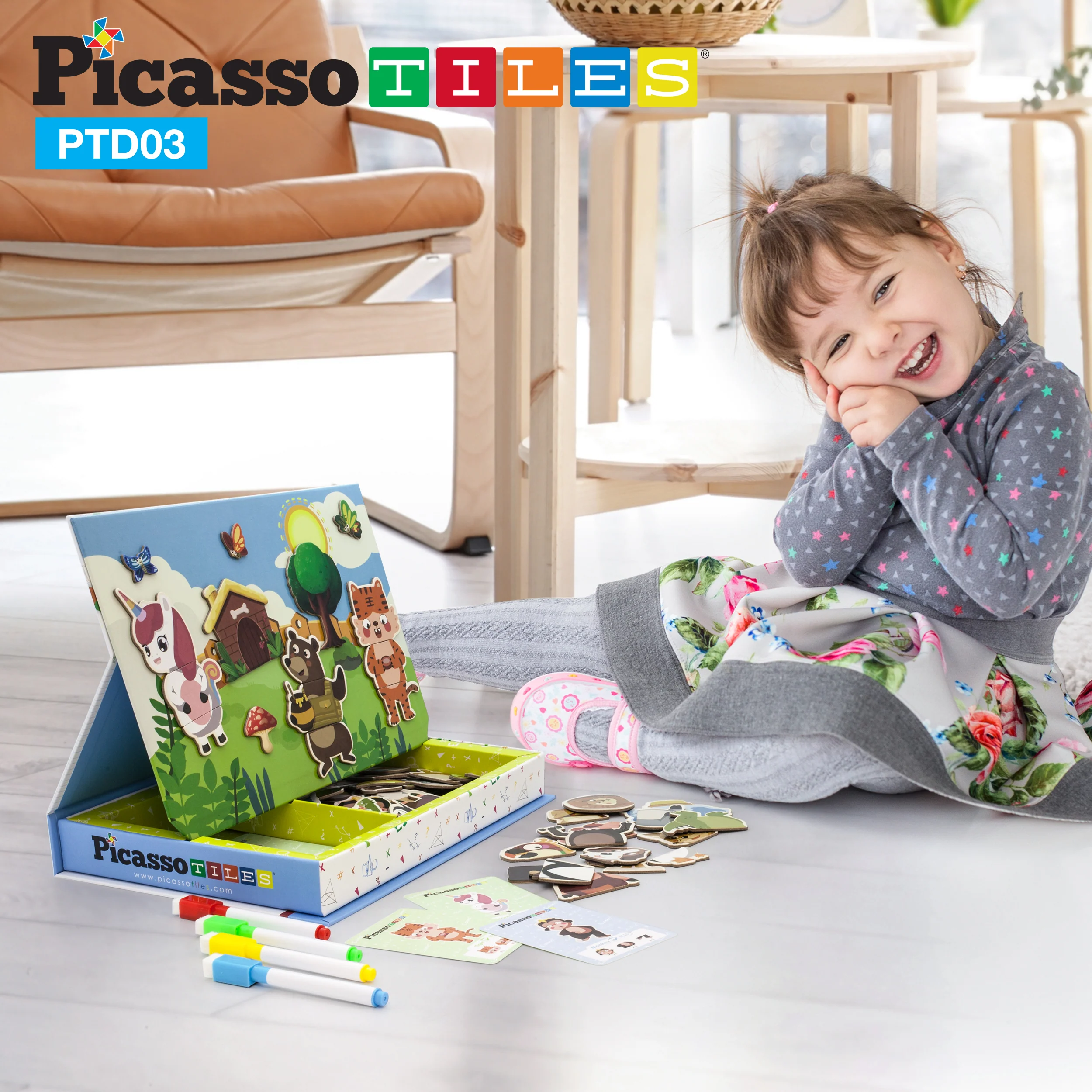 Picassotiles 112 Piece Magnetic Mix and Match Animal Drawing Board Set - Image 2