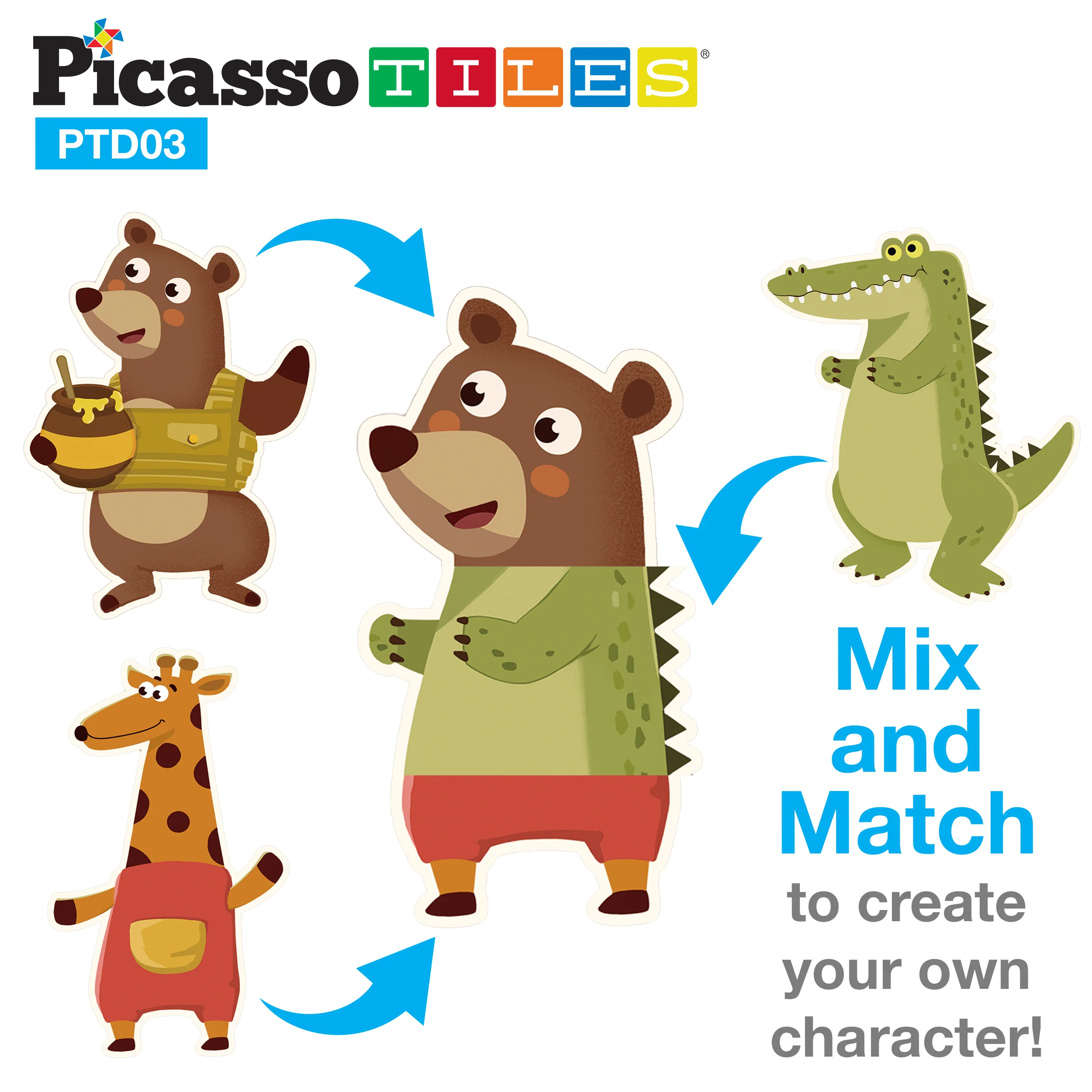 Picassotiles 112 Piece Magnetic Mix and Match Animal Drawing Board Set - Image 6
