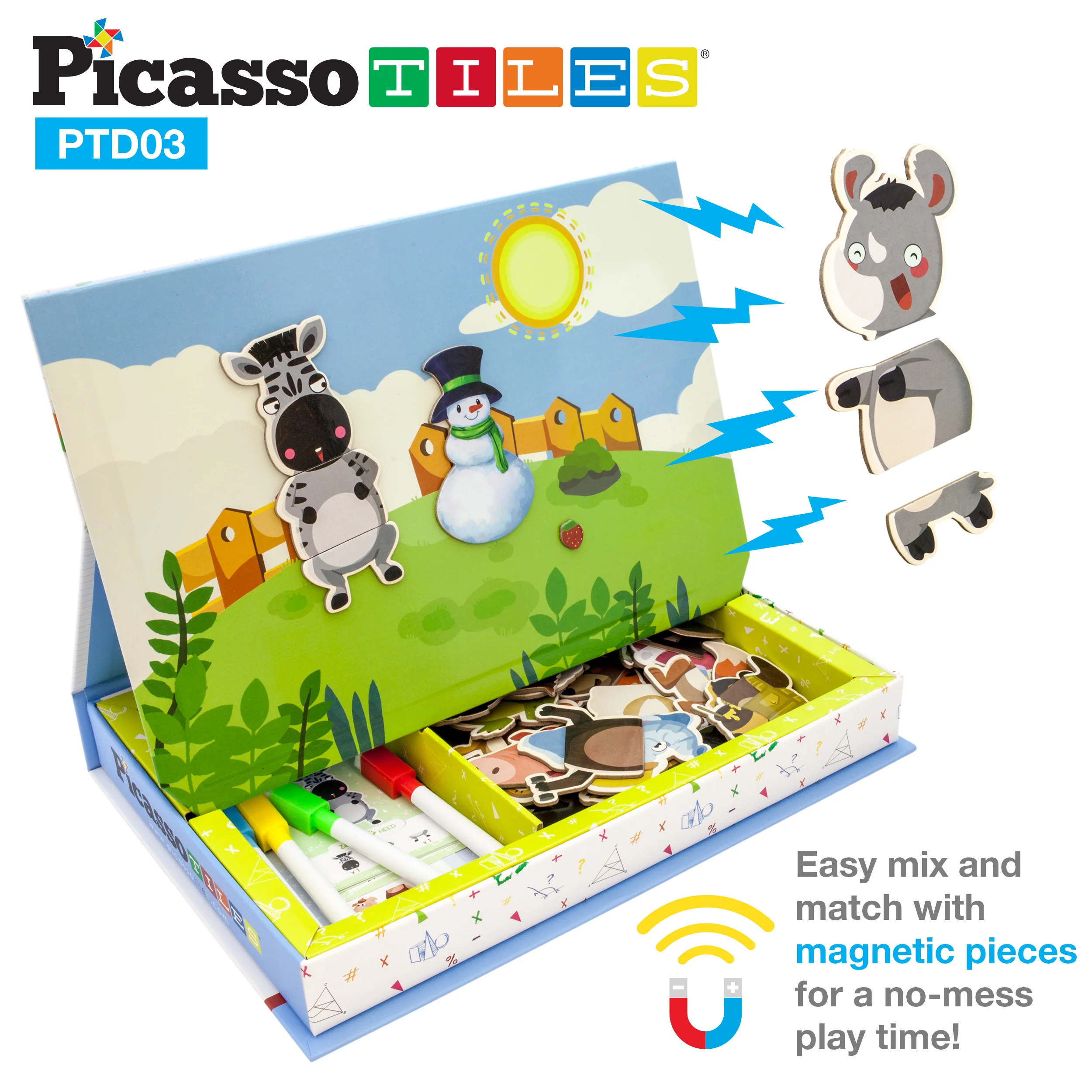 Picassotiles 112 Piece Magnetic Mix and Match Animal Drawing Board Set - Image 7