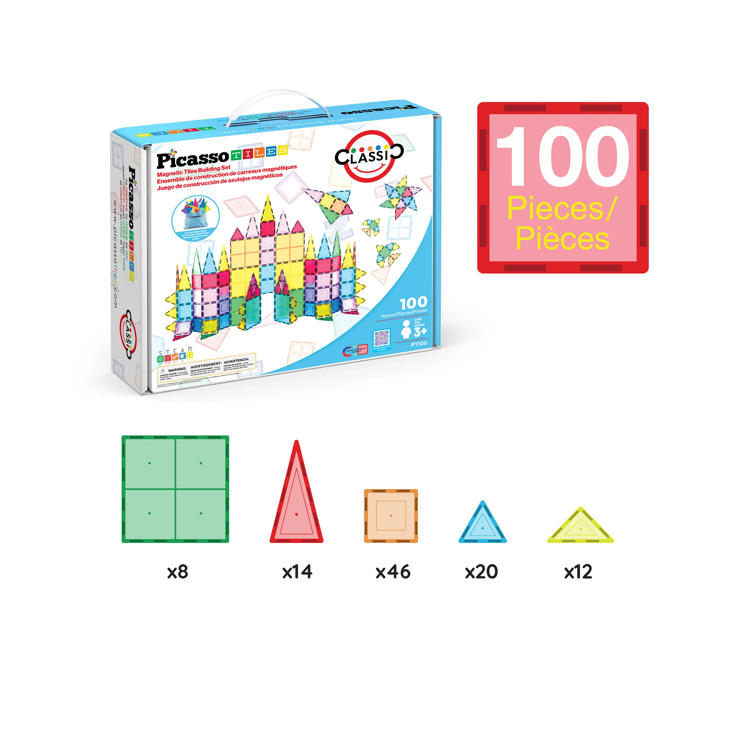 PicassoTiles Classic Starter Set Magnetic Tile Building Toy (100 Pieces) - Image 3