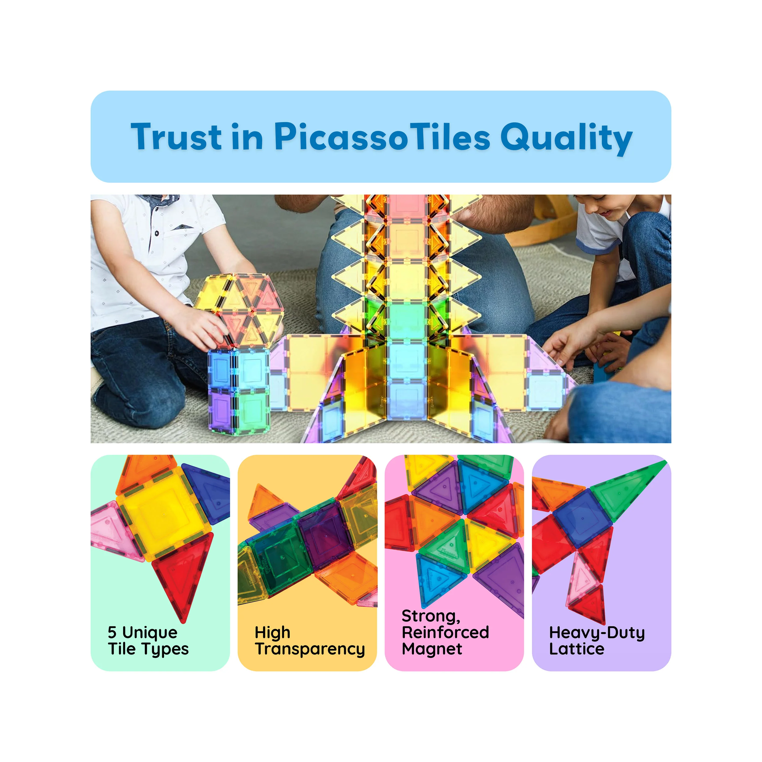 PicassoTiles Classic Starter Set Magnetic Tile Building Toy (100 Pieces) - Image 8
