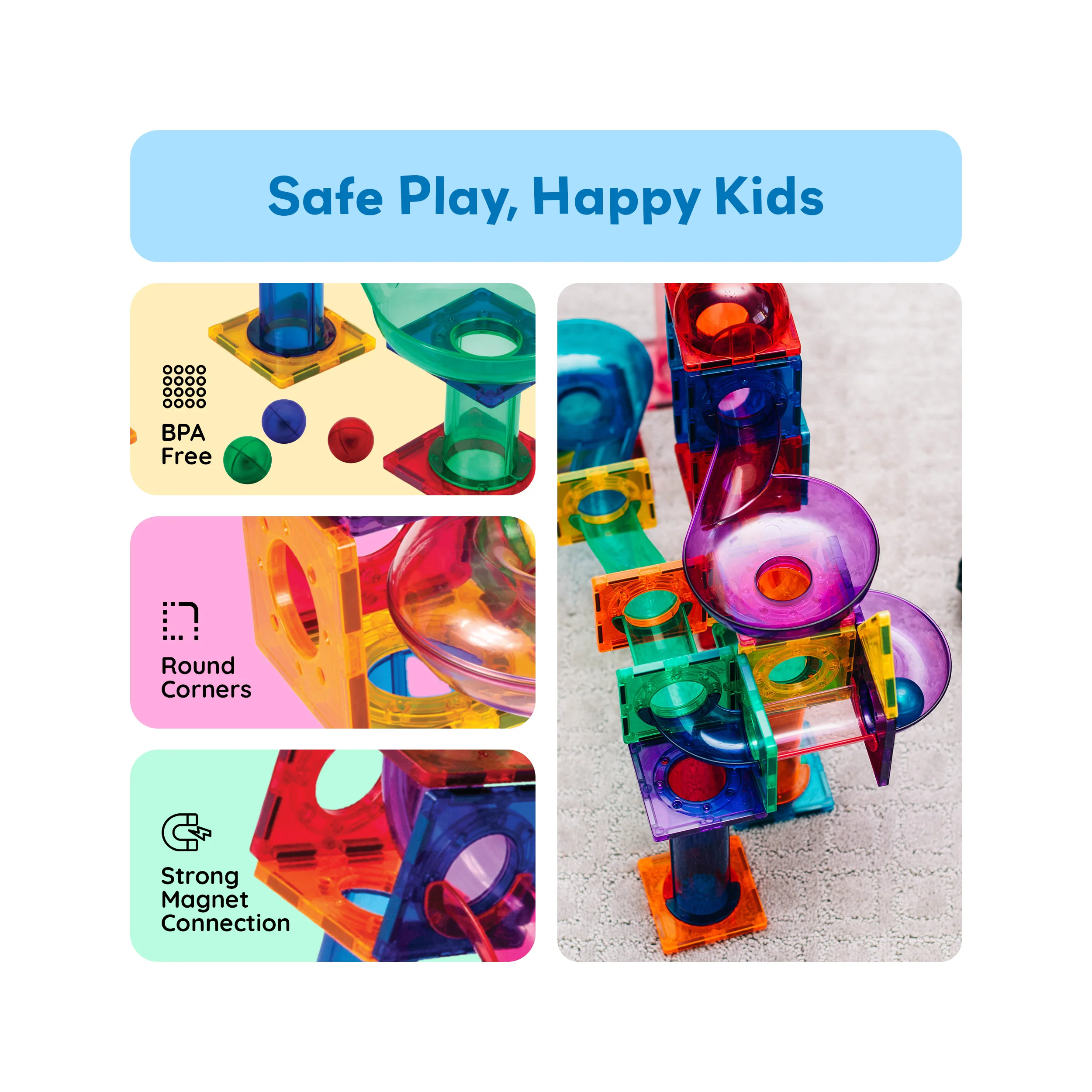 PicassoTiles Magnetic Tile Marble Run Building Set (100 Pieces) - Image 4