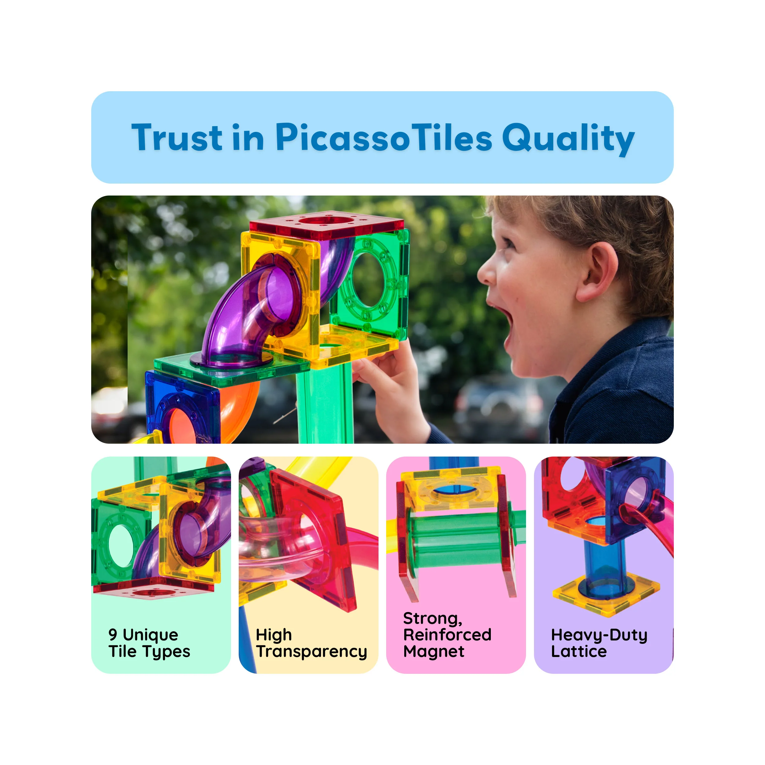 PicassoTiles Magnetic Tile Marble Run Building Set (100 Pieces) - Image 6