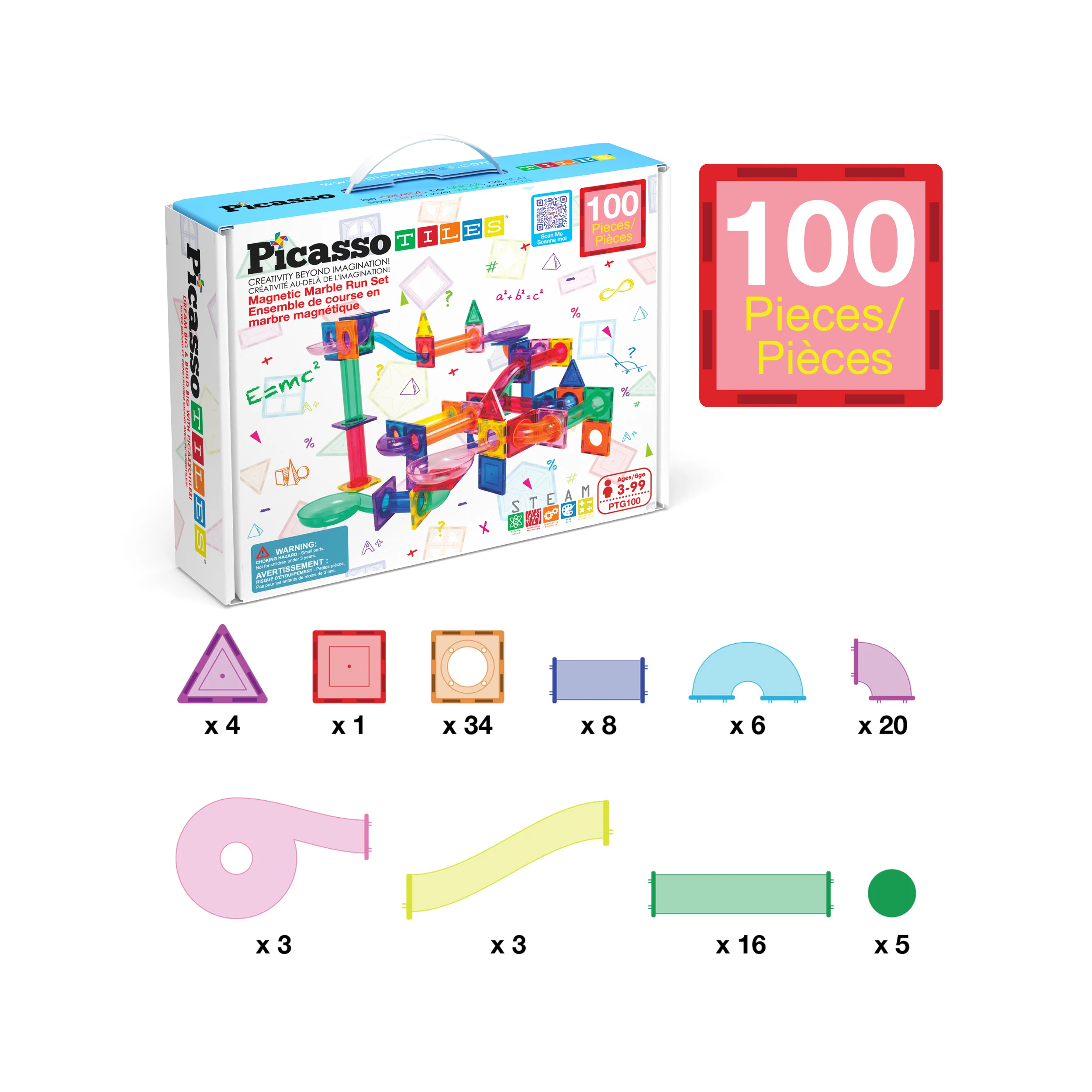 PicassoTiles Magnetic Tile Marble Run Building Set (100 Pieces) - Image 7