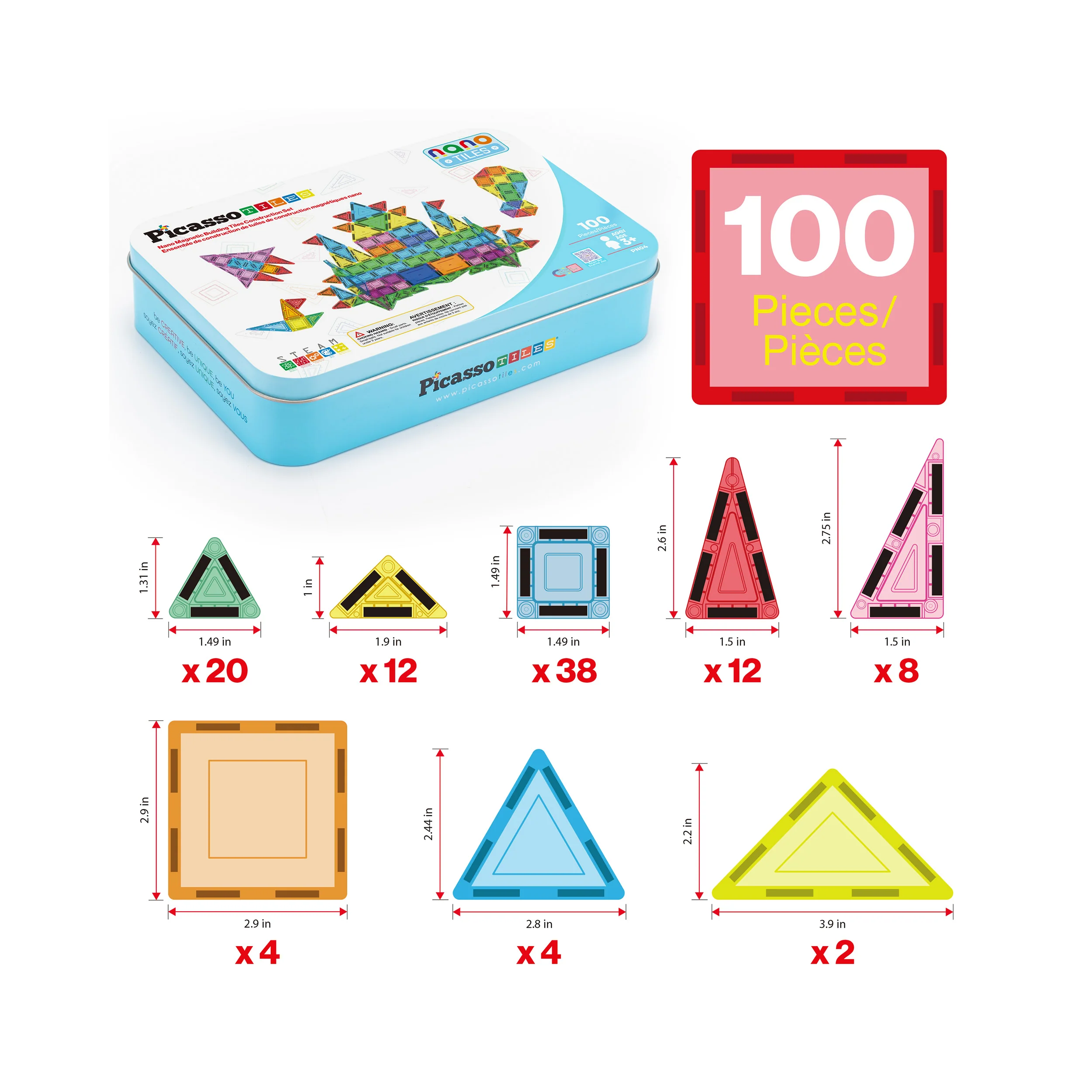 PicassoTiles 100pc Nano Magnetic Building Tiles Construction Travel Set - Image 3