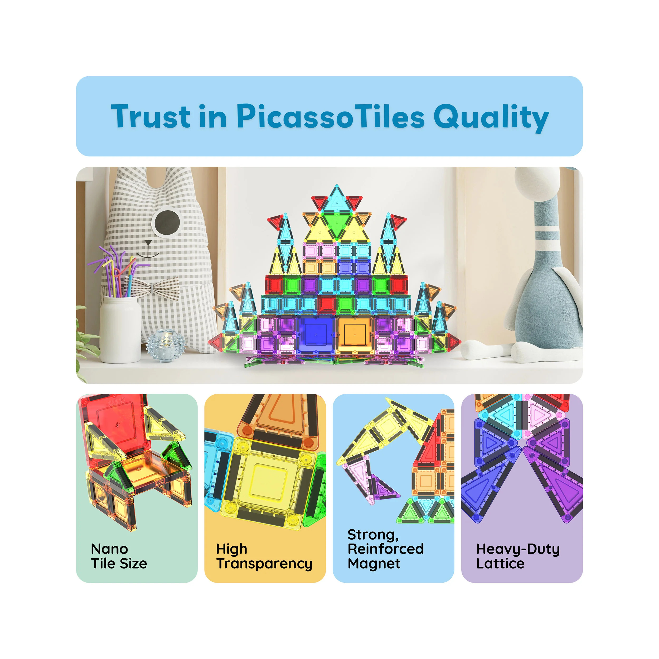 PicassoTiles 100pc Nano Magnetic Building Tiles Construction Travel Set - Image 8