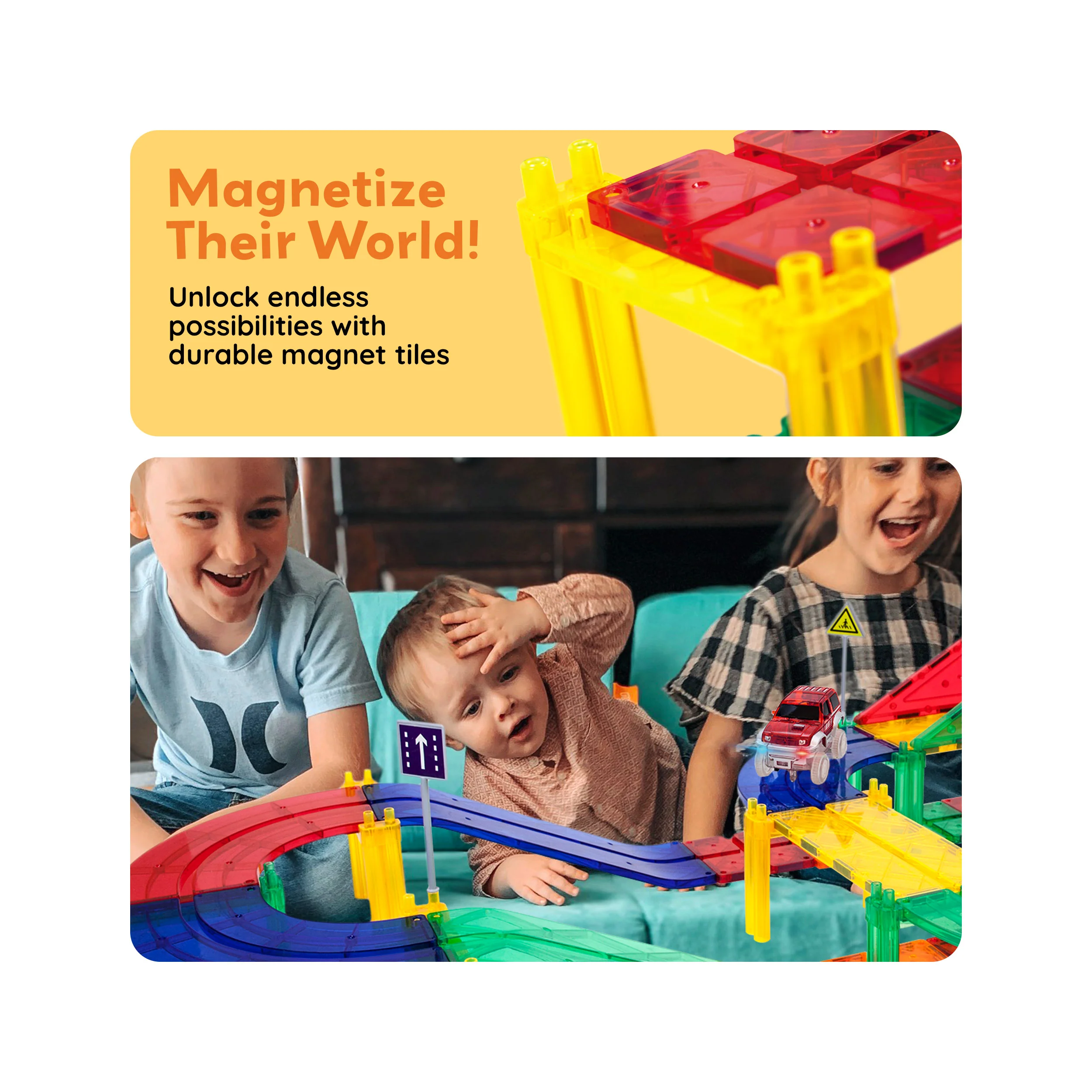 PicassoTiles Magnetic Race Track Starter Set with LED Cars (100 Pieces) - Image 5