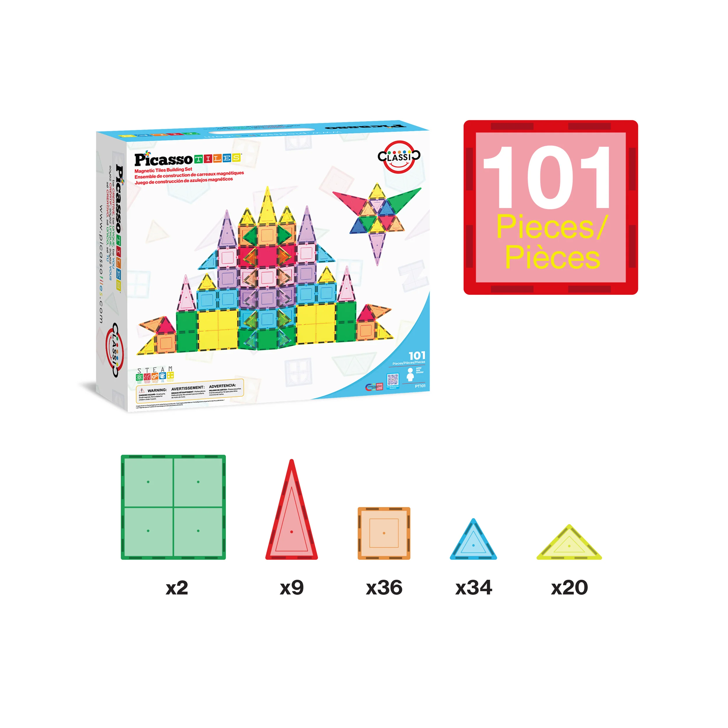 PicassoTiles 101pc Magnetic Tile Classic Building Blocks - Image 3