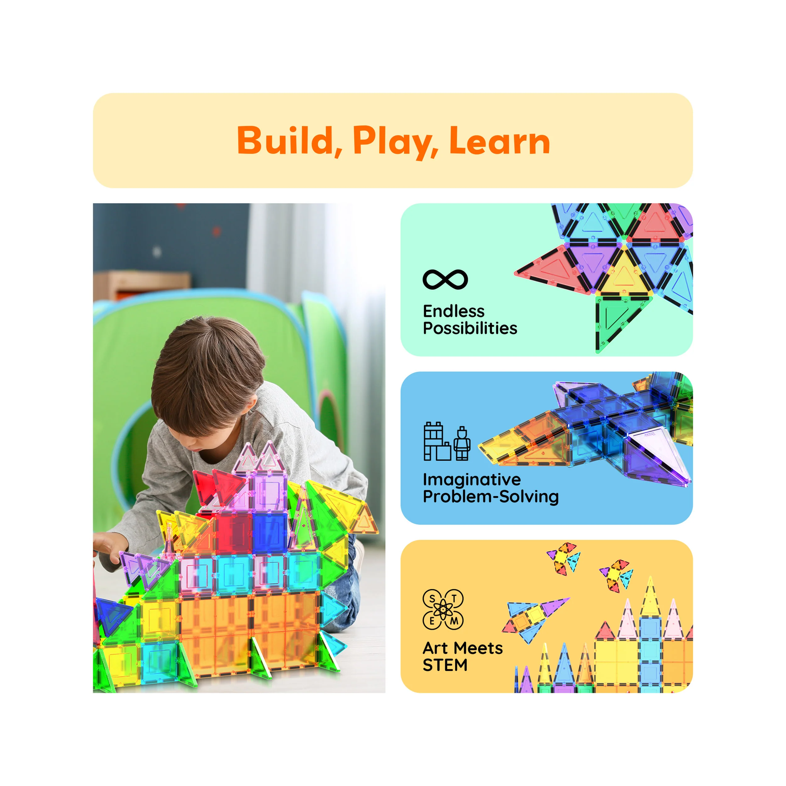 PicassoTiles 101pc Magnetic Tile Classic Building Blocks - Image 4