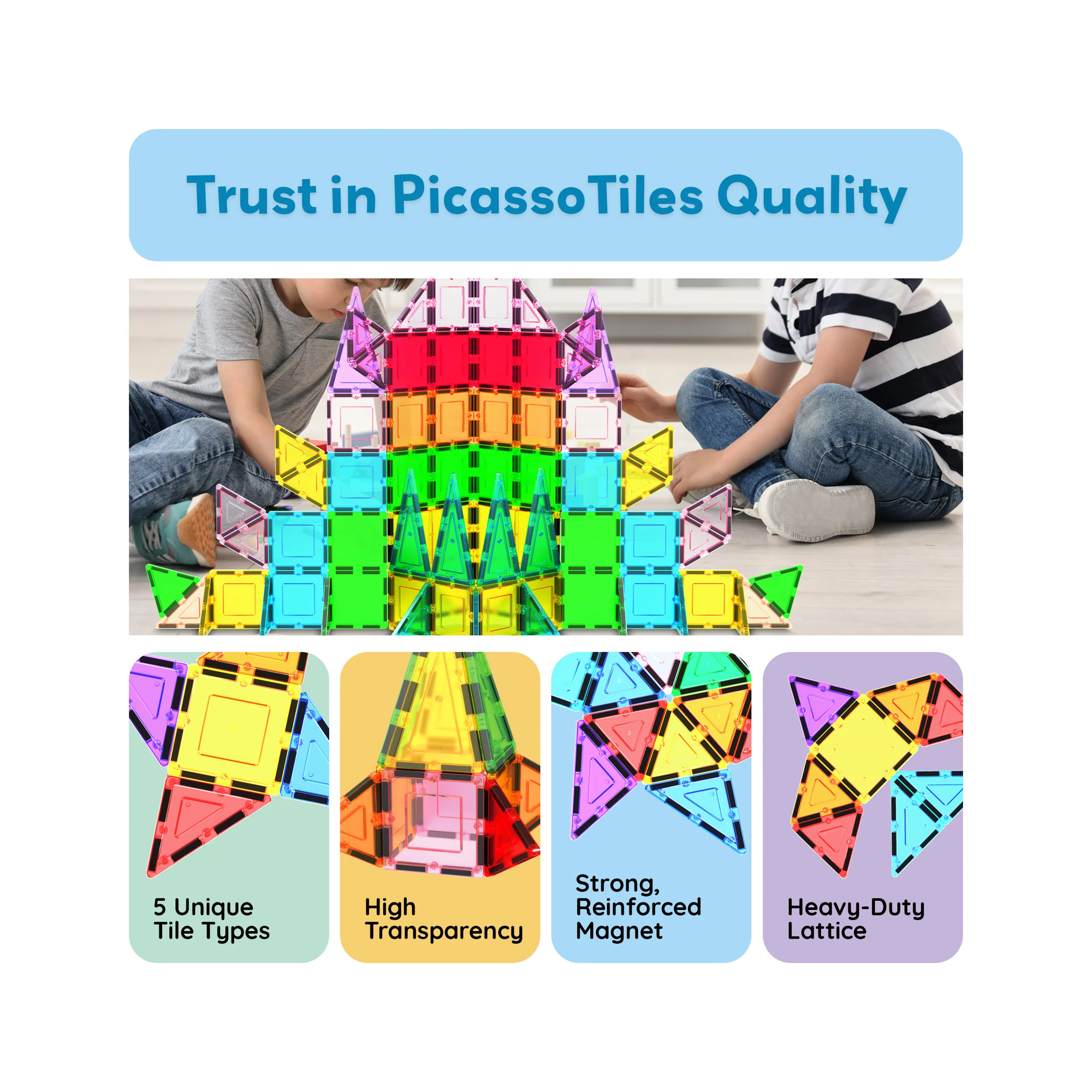 PicassoTiles 101pc Magnetic Tile Classic Building Blocks - Image 8